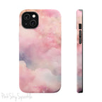 Pink Sky Magic iPhone Case, featuring pink, blue, purple and gold tone clouds.