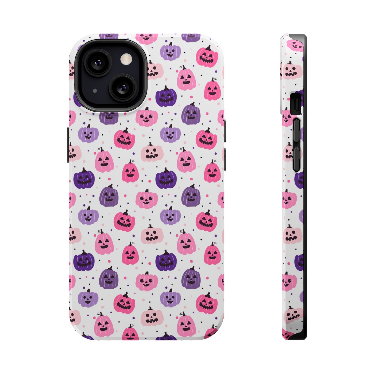 iPhone case with pink and purples pumpkin pattern. Perfect for Halloween.