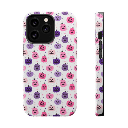 iPhone case with pink and purples pumpkin pattern. Perfect for Halloween.