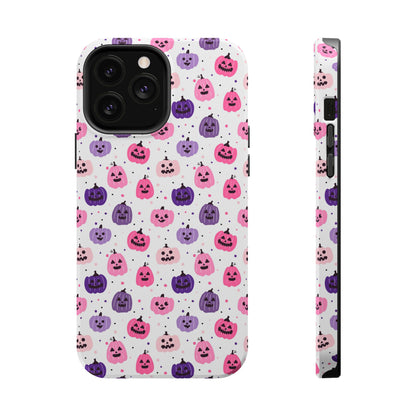 iPhone case with pink and purples pumpkin pattern. Perfect for Halloween.