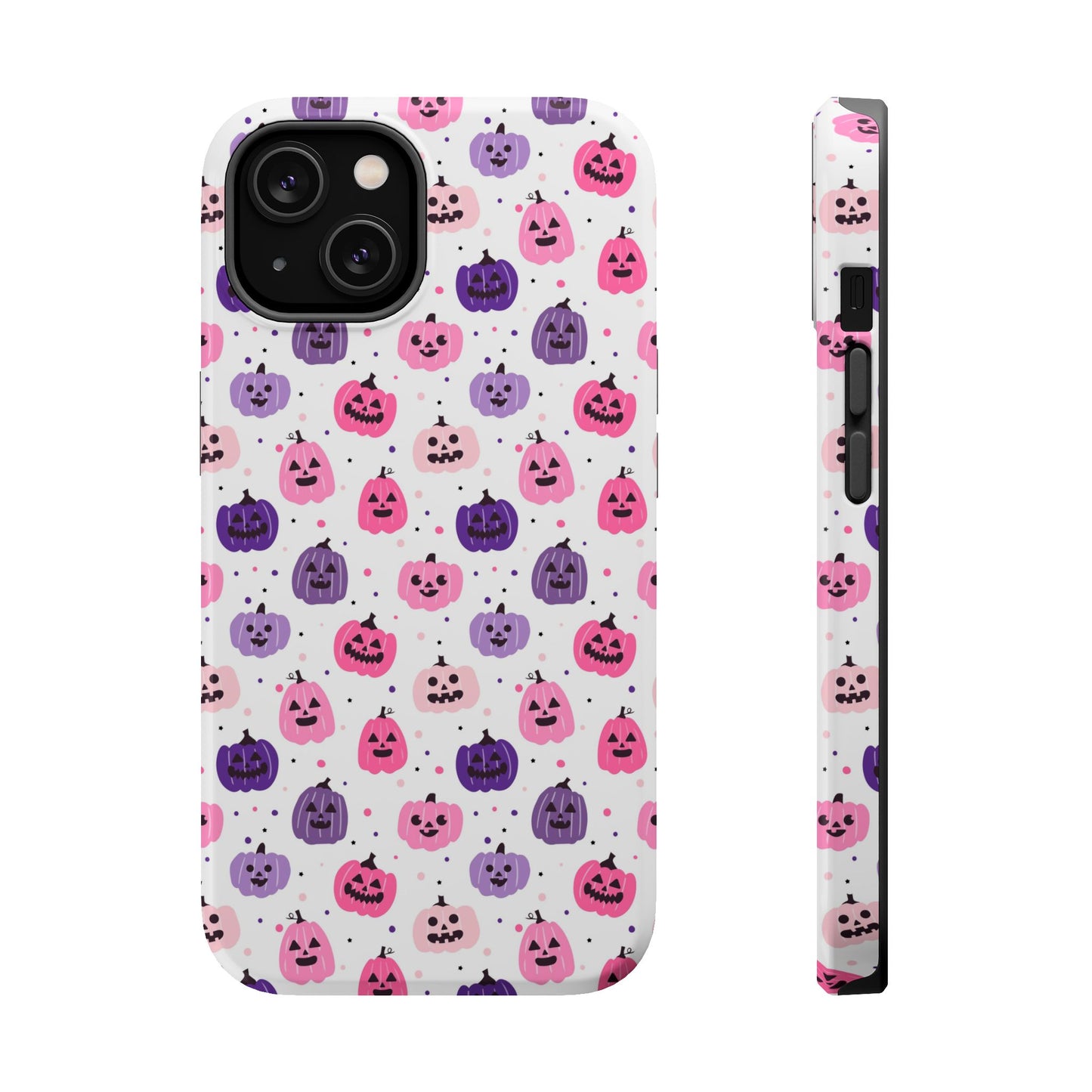 iPhone case with pink and purples pumpkin pattern. Perfect for Halloween.