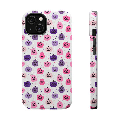 iPhone case with pink and purples pumpkin pattern. Perfect for Halloween.