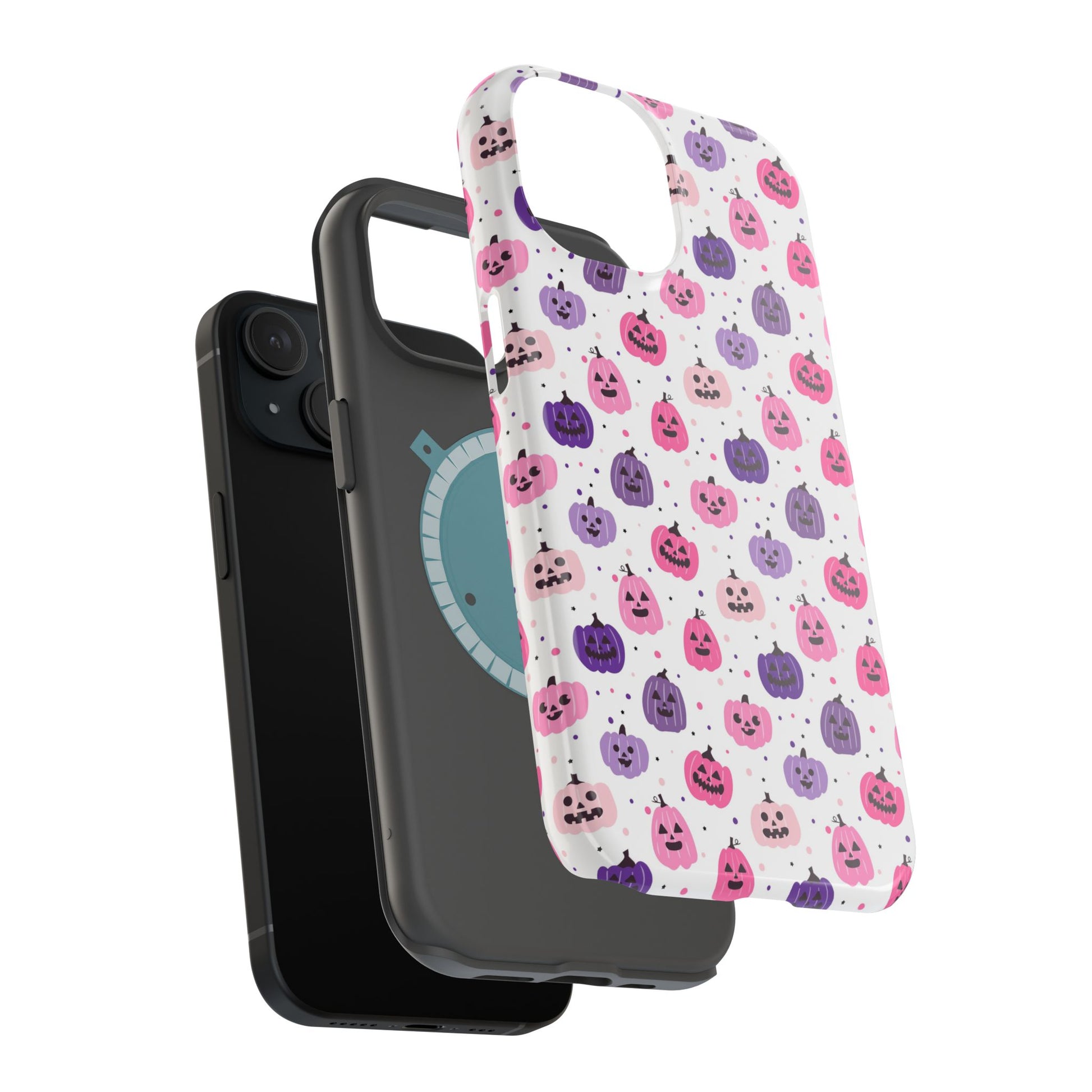 iPhone case with pink and purples pumpkin pattern. Perfect for Halloween.