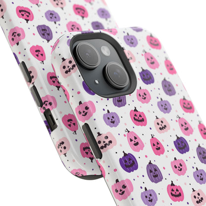 iPhone case with pink and purples pumpkin pattern. Perfect for Halloween.