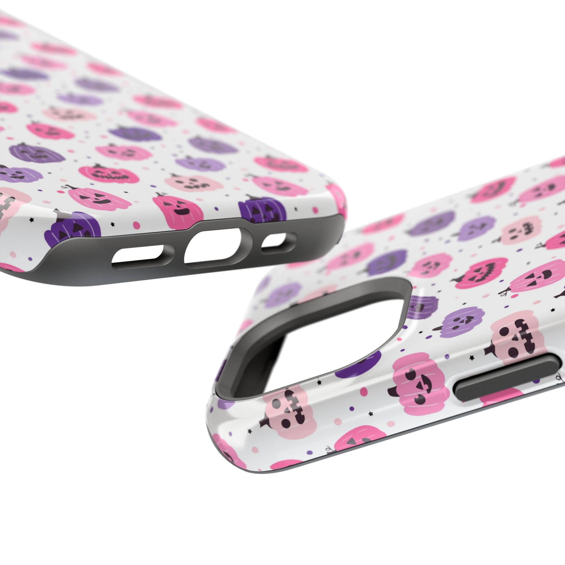 iPhone case with pink and purples pumpkin pattern. Perfect for Halloween.