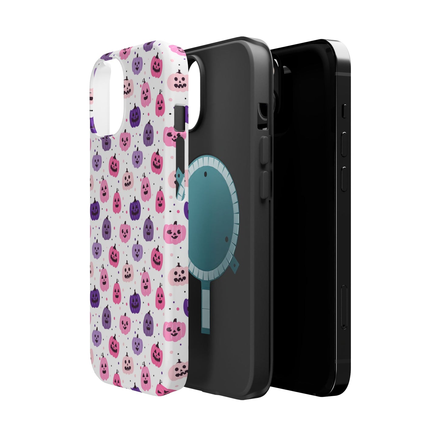 iPhone case with pink and purples pumpkin pattern. Perfect for Halloween.