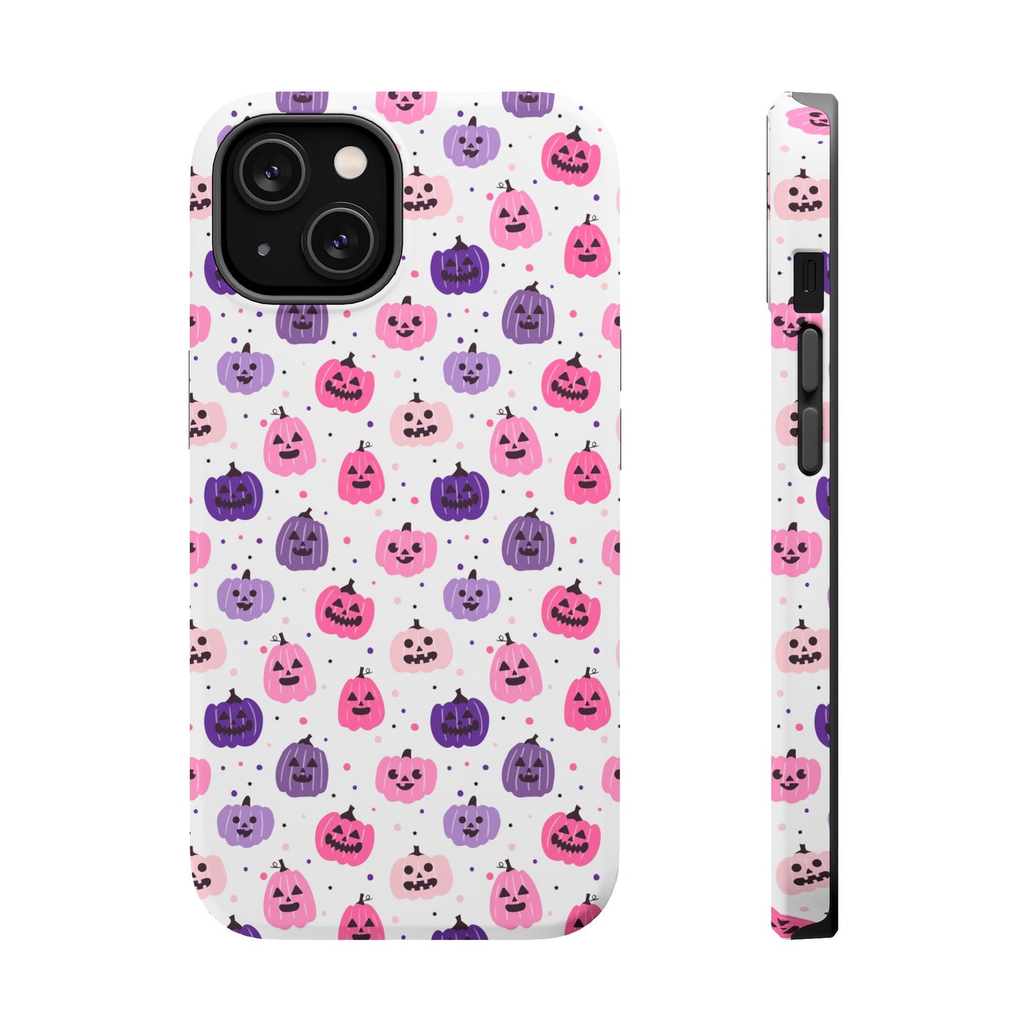 iPhone case with pink and purples pumpkin pattern. Perfect for Halloween.