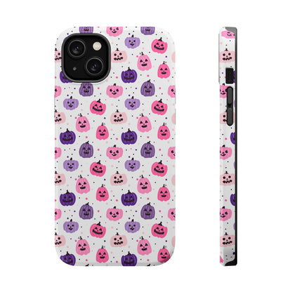 iPhone case with pink and purples pumpkin pattern. Perfect for Halloween.