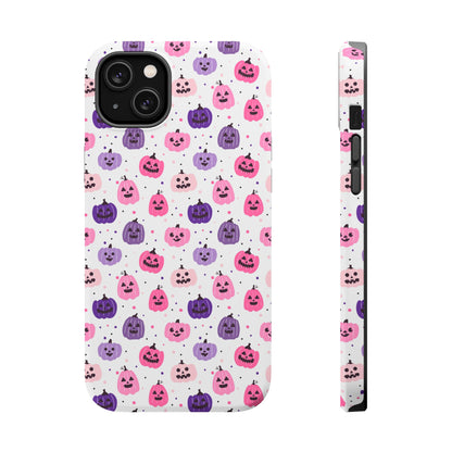 iPhone case with pink and purples pumpkin pattern. Perfect for Halloween.