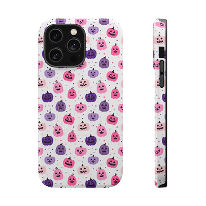 iPhone case with pink and purples pumpkin pattern. Perfect for Halloween.