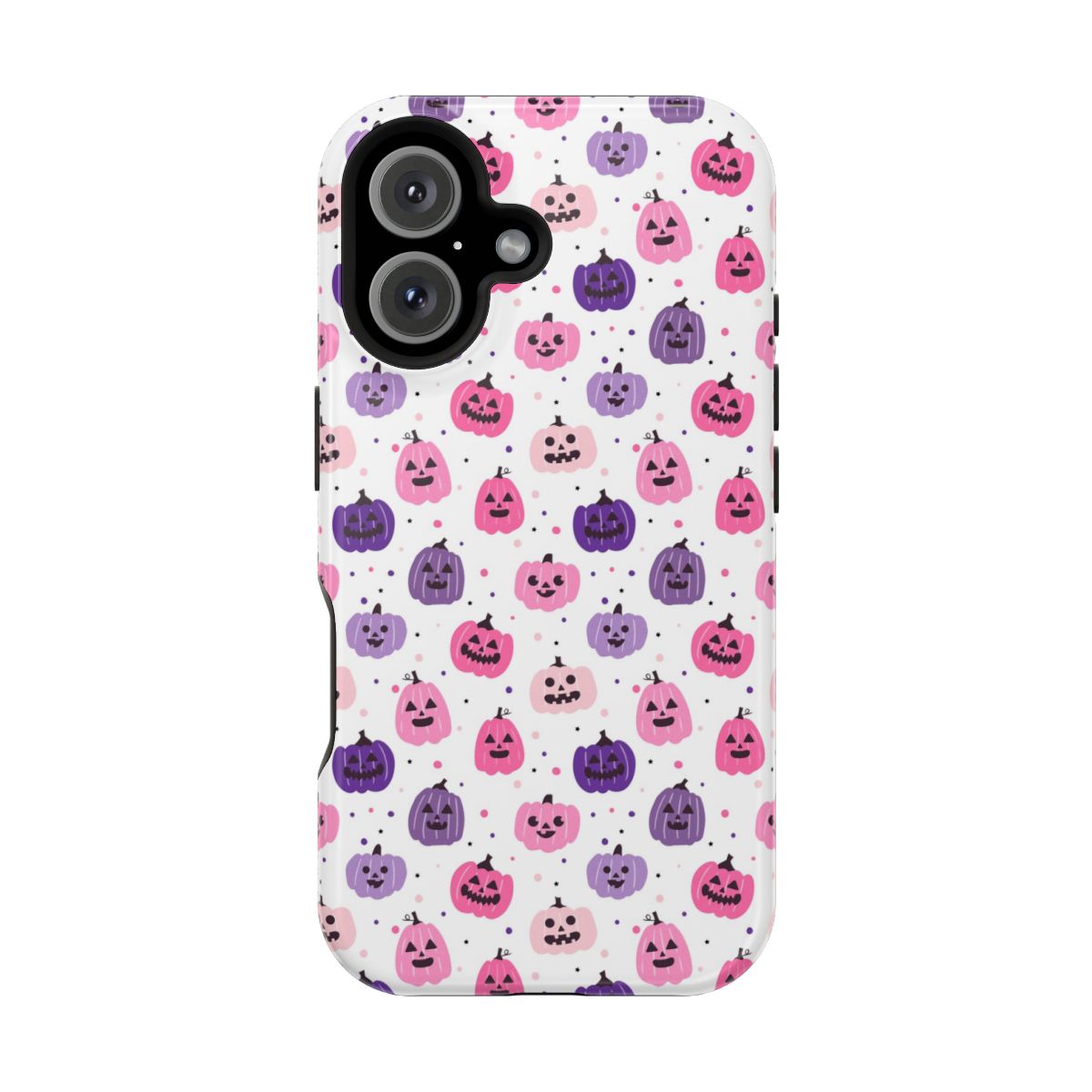 Coque magnétique pour iPhone à motif citrouilles roses et violettes