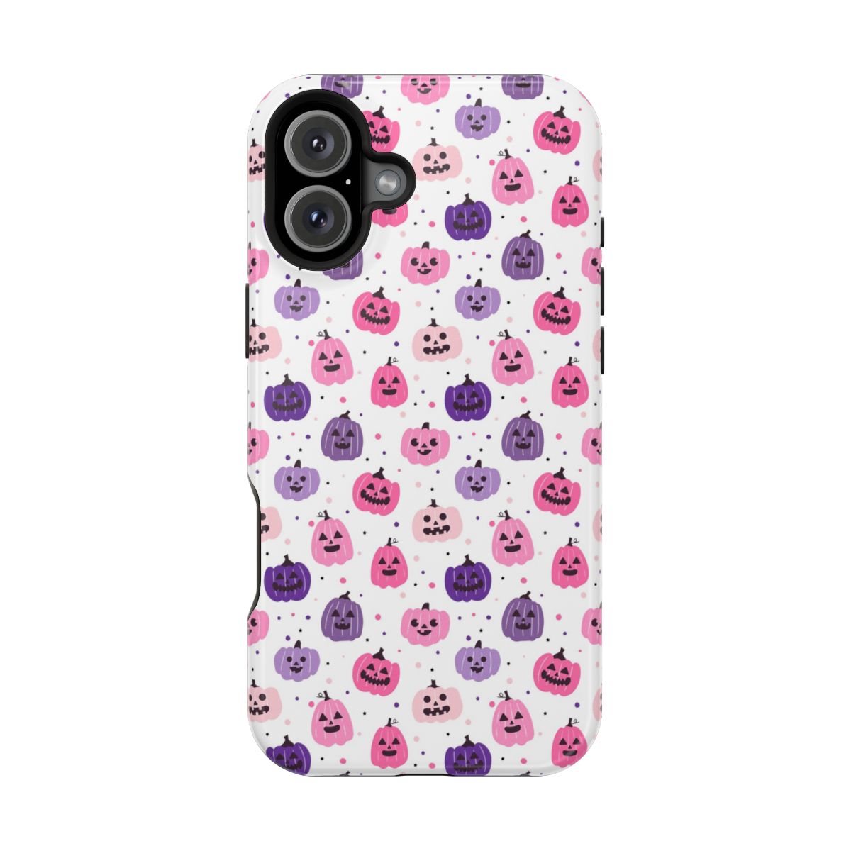 Coque magnétique pour iPhone à motif citrouilles roses et violettes