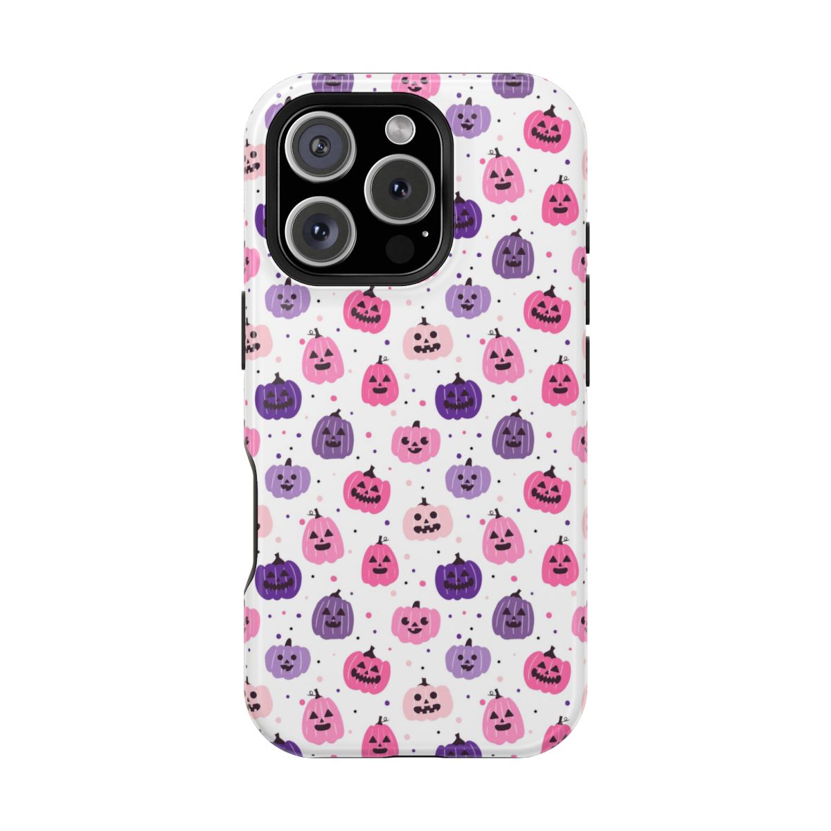 Coque magnétique pour iPhone à motif citrouilles roses et violettes