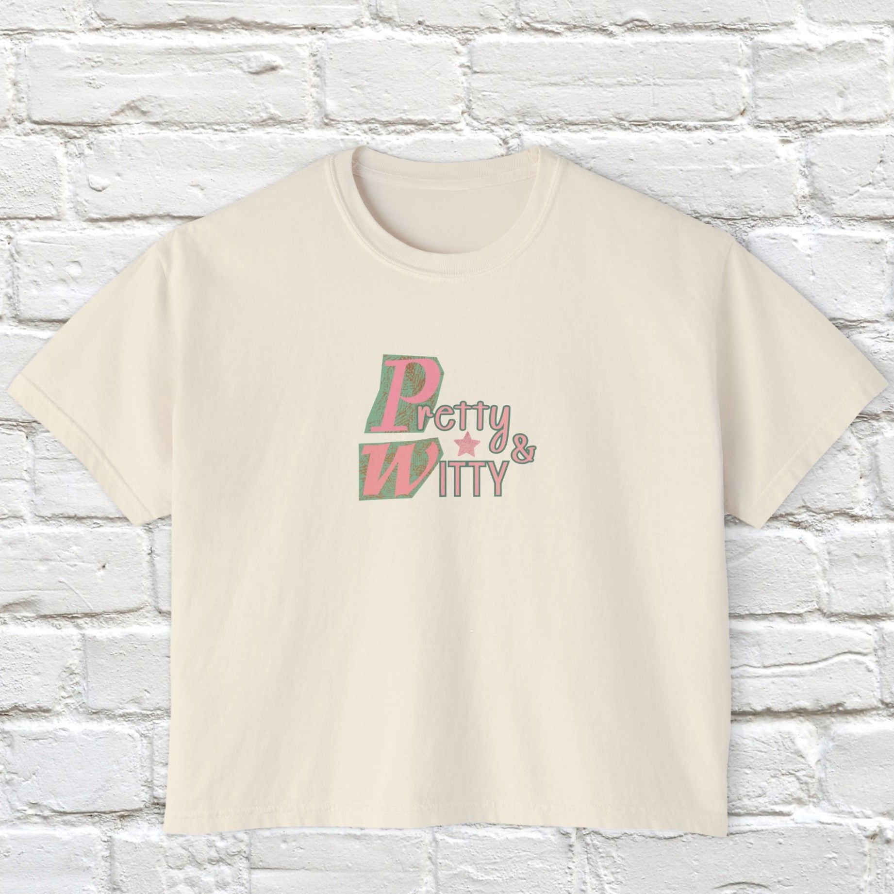 Pretty & Witty Boxy Tee with playful graphic design