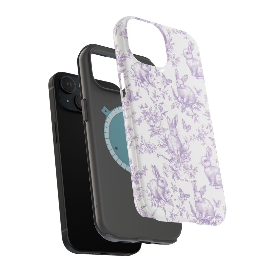 Purple French Toile Floral Rabbit Magnetic iPhone Case
