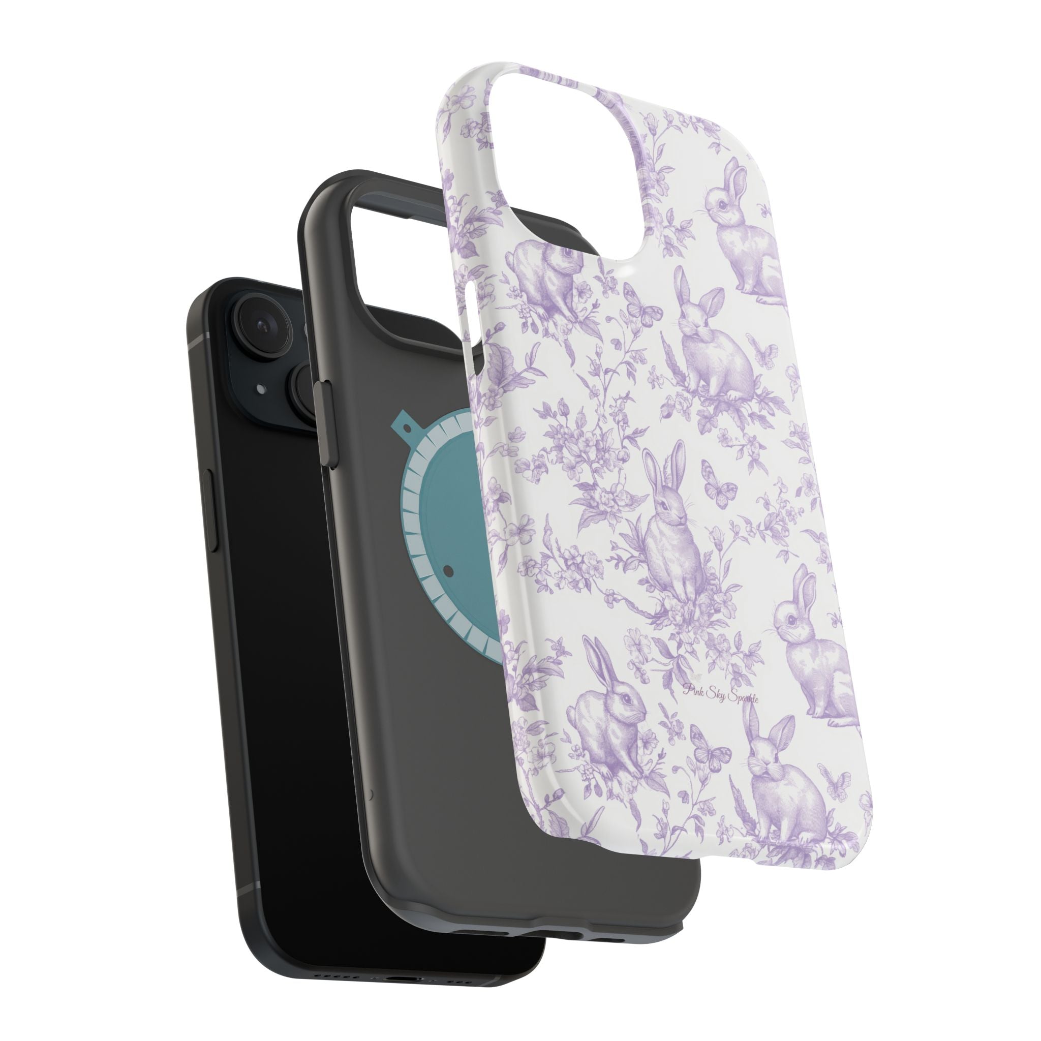 Purple French Toile Floral Rabbit Magnetic iPhone Case
