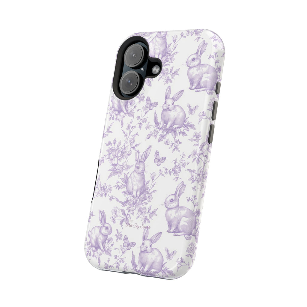Purple French Toile Floral Rabbit Magnetic iPhone Case
