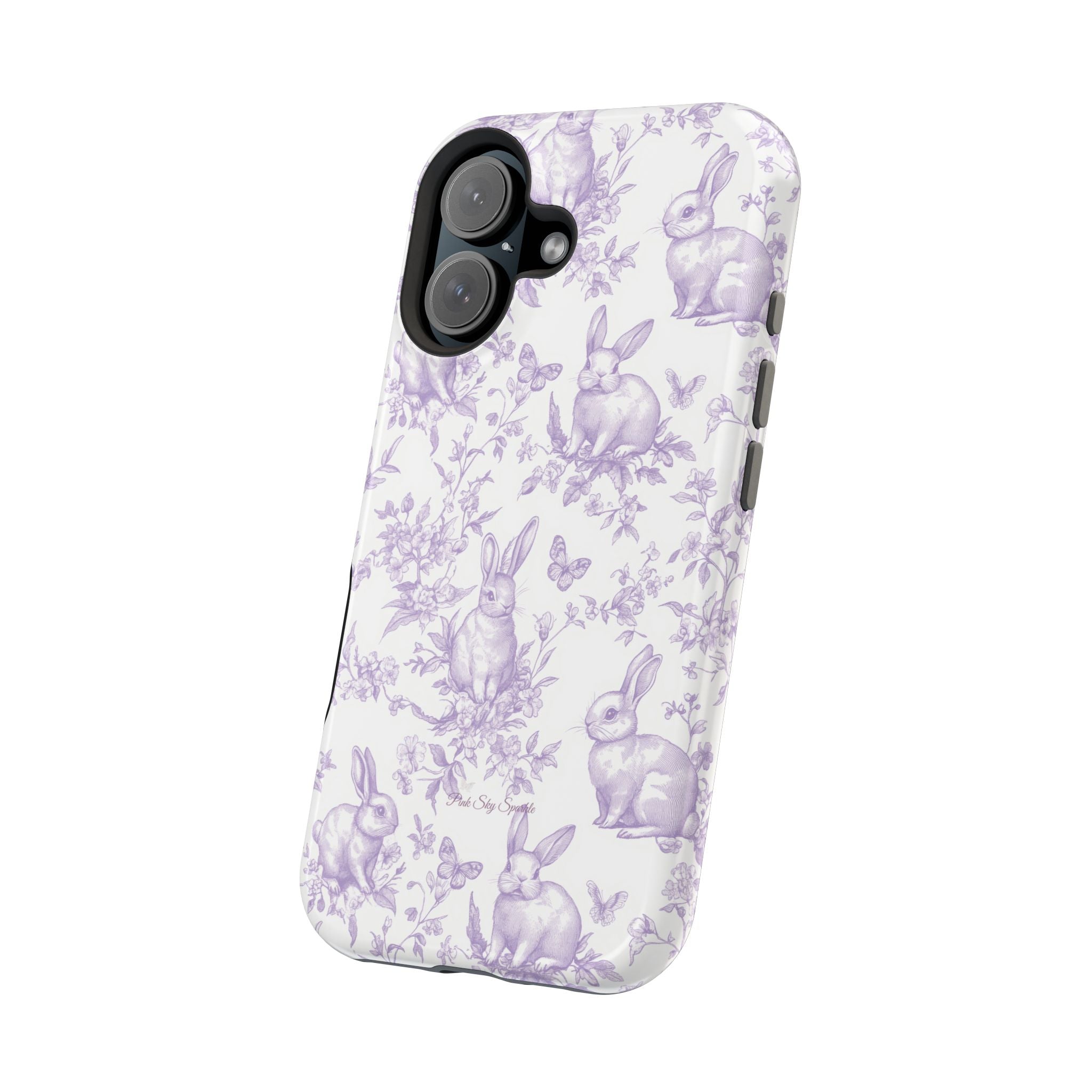 Purple French Toile Floral Rabbit Magnetic iPhone Case