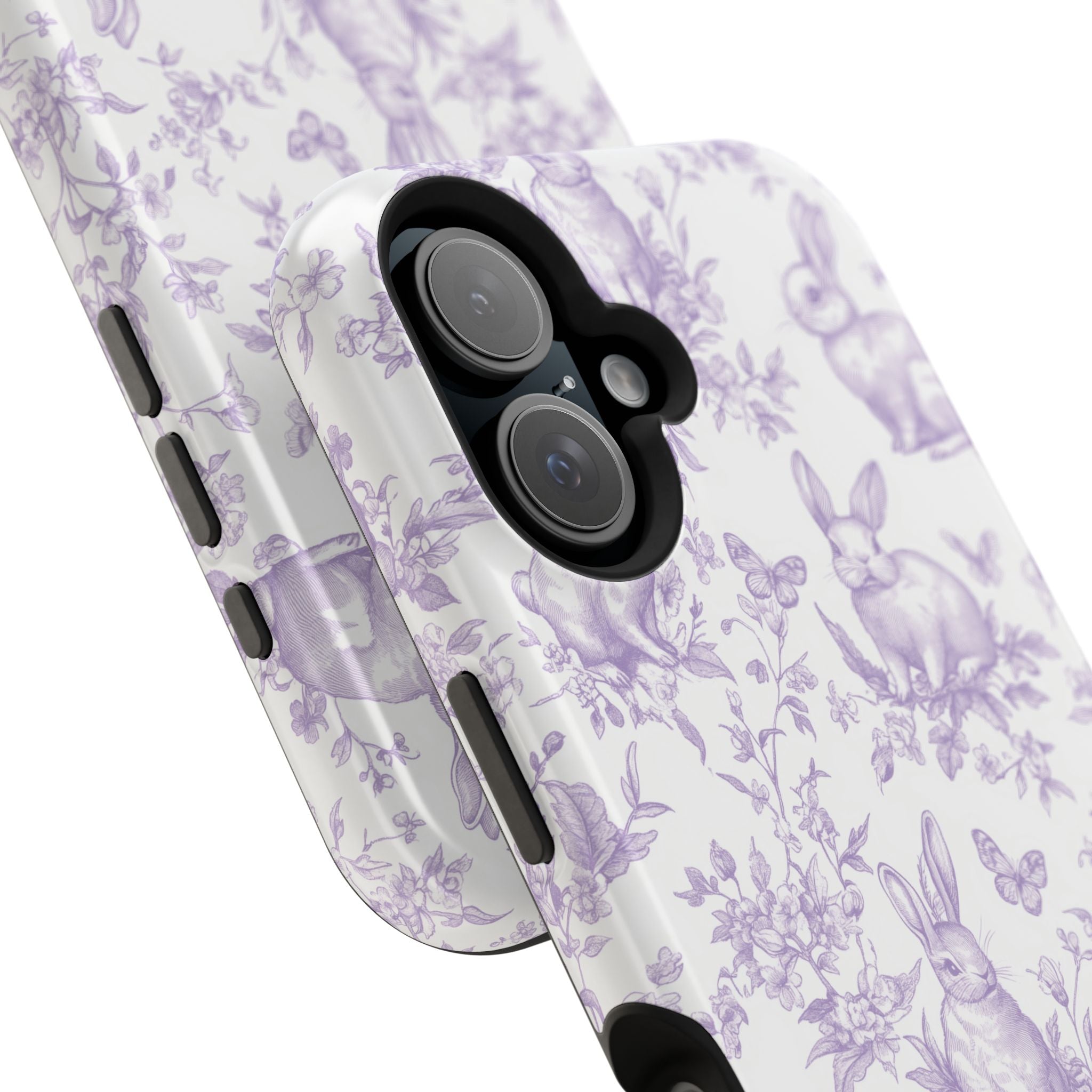 Purple French Toile Floral Rabbit Magnetic iPhone Case