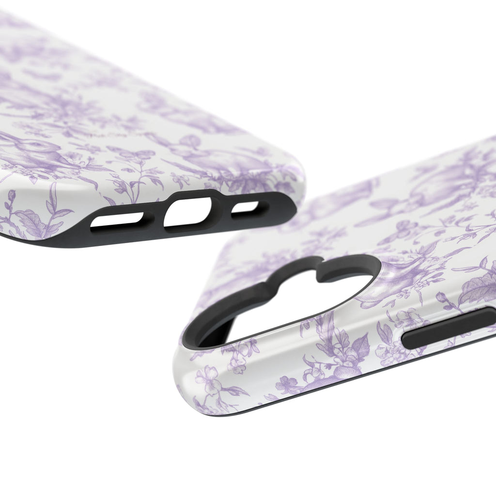 Purple French Toile Floral Rabbit Magnetic iPhone Case