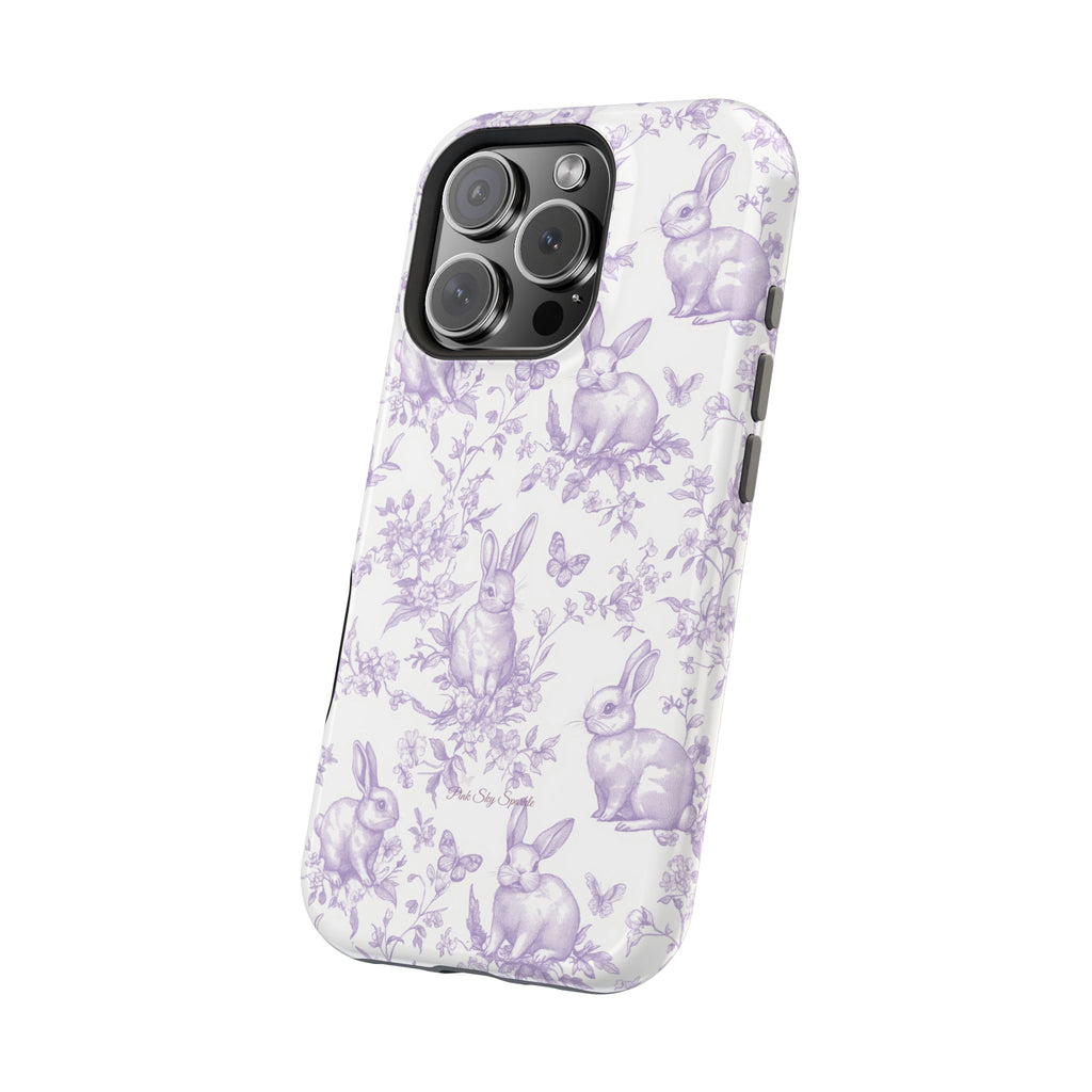 Purple French Toile Floral Rabbit Magnetic iPhone Case