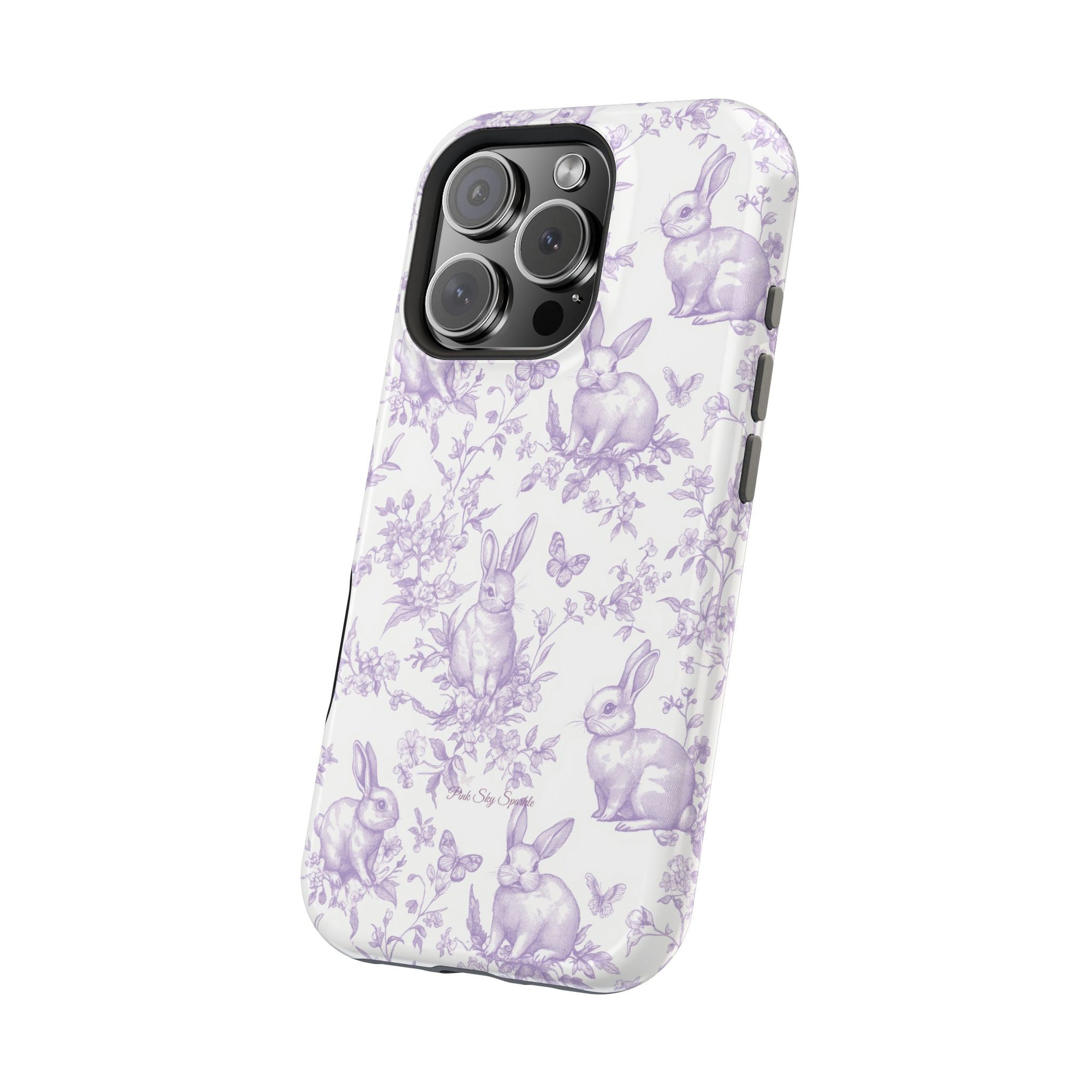 Purple French Toile Floral Rabbit Magnetic iPhone Case