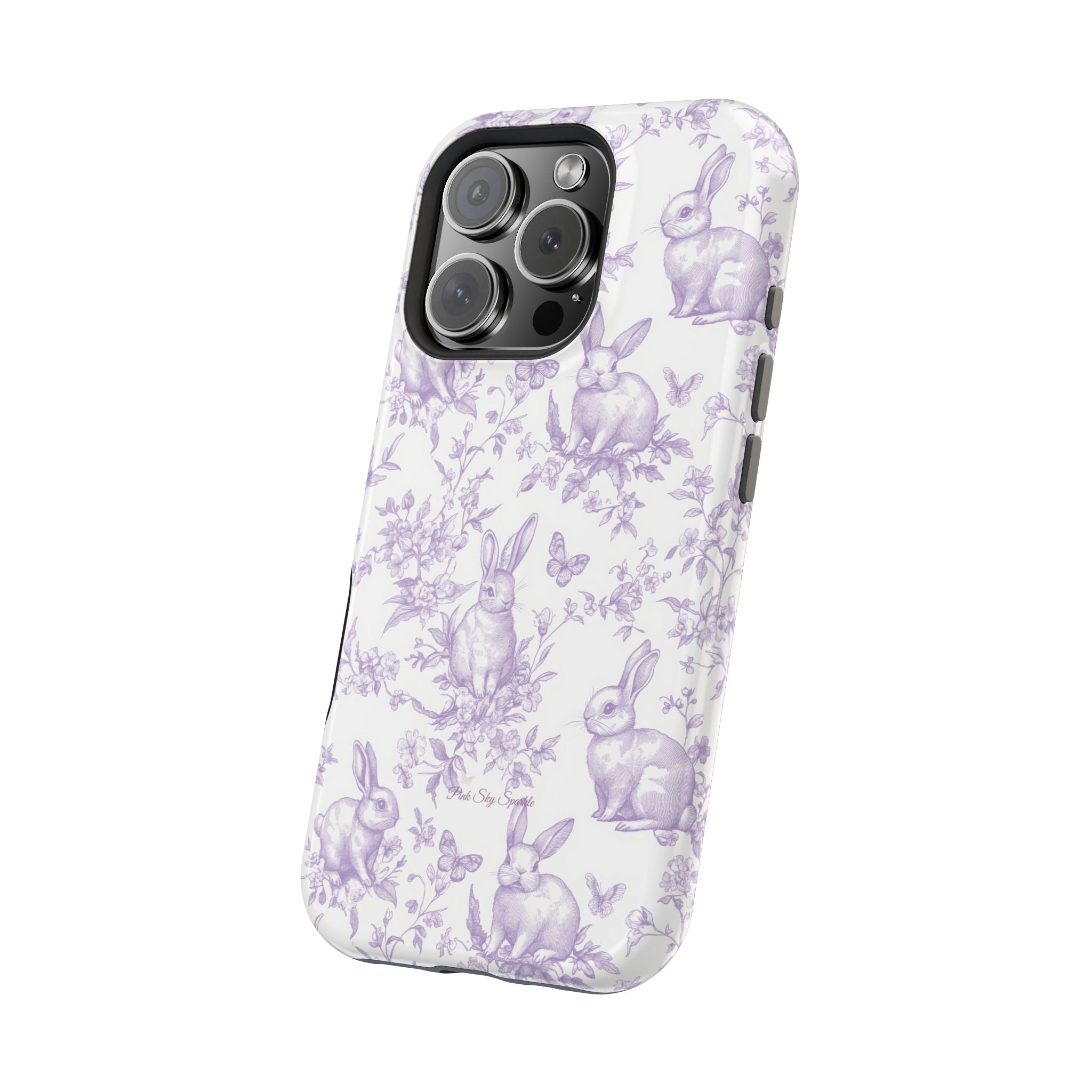 Purple French Toile Floral Rabbit Magnetic iPhone Case
