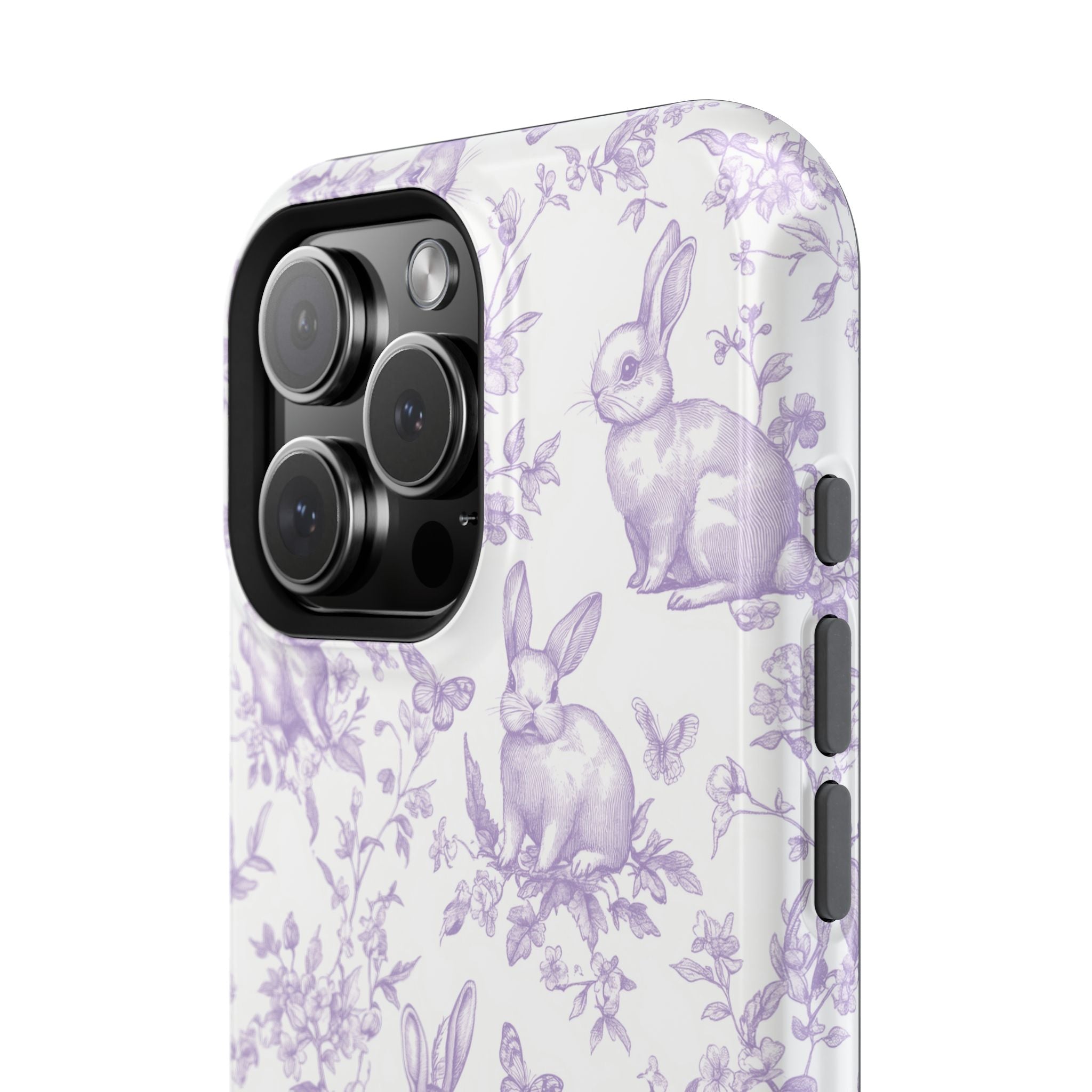 Purple French Toile Floral Rabbit Magnetic iPhone Case