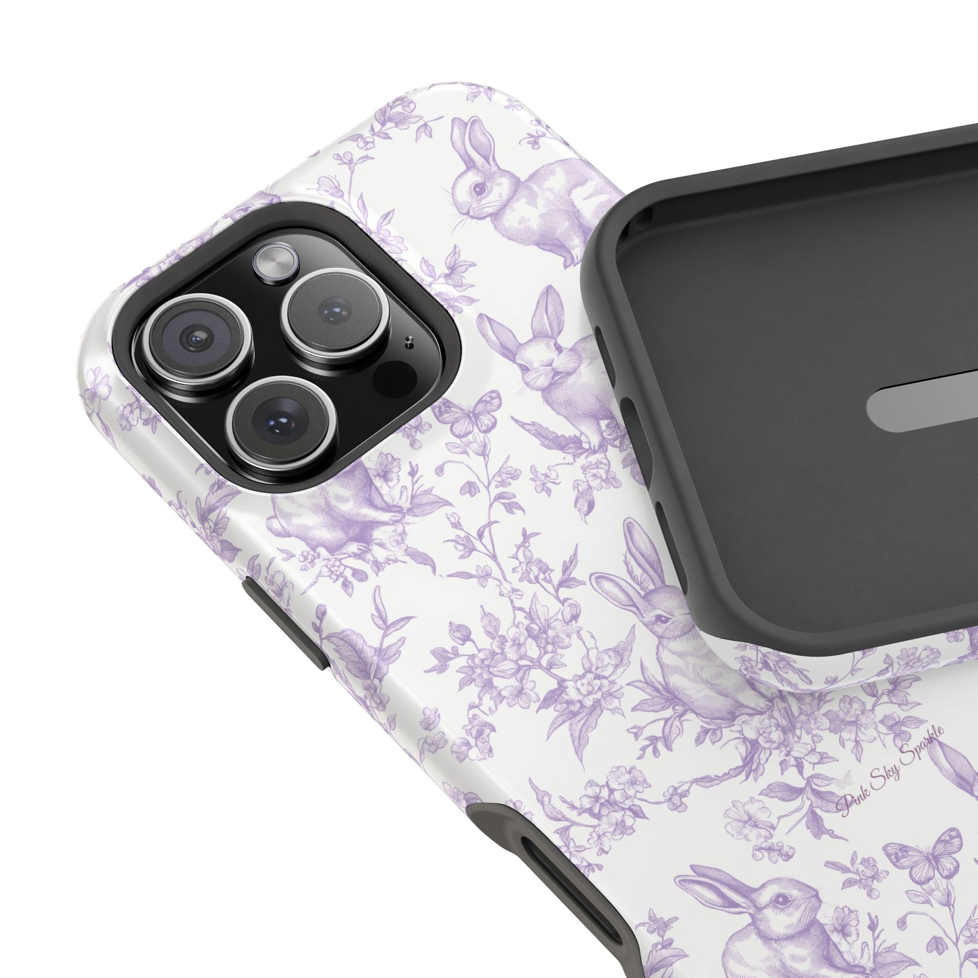 Purple French Toile Floral Rabbit Magnetic iPhone Case