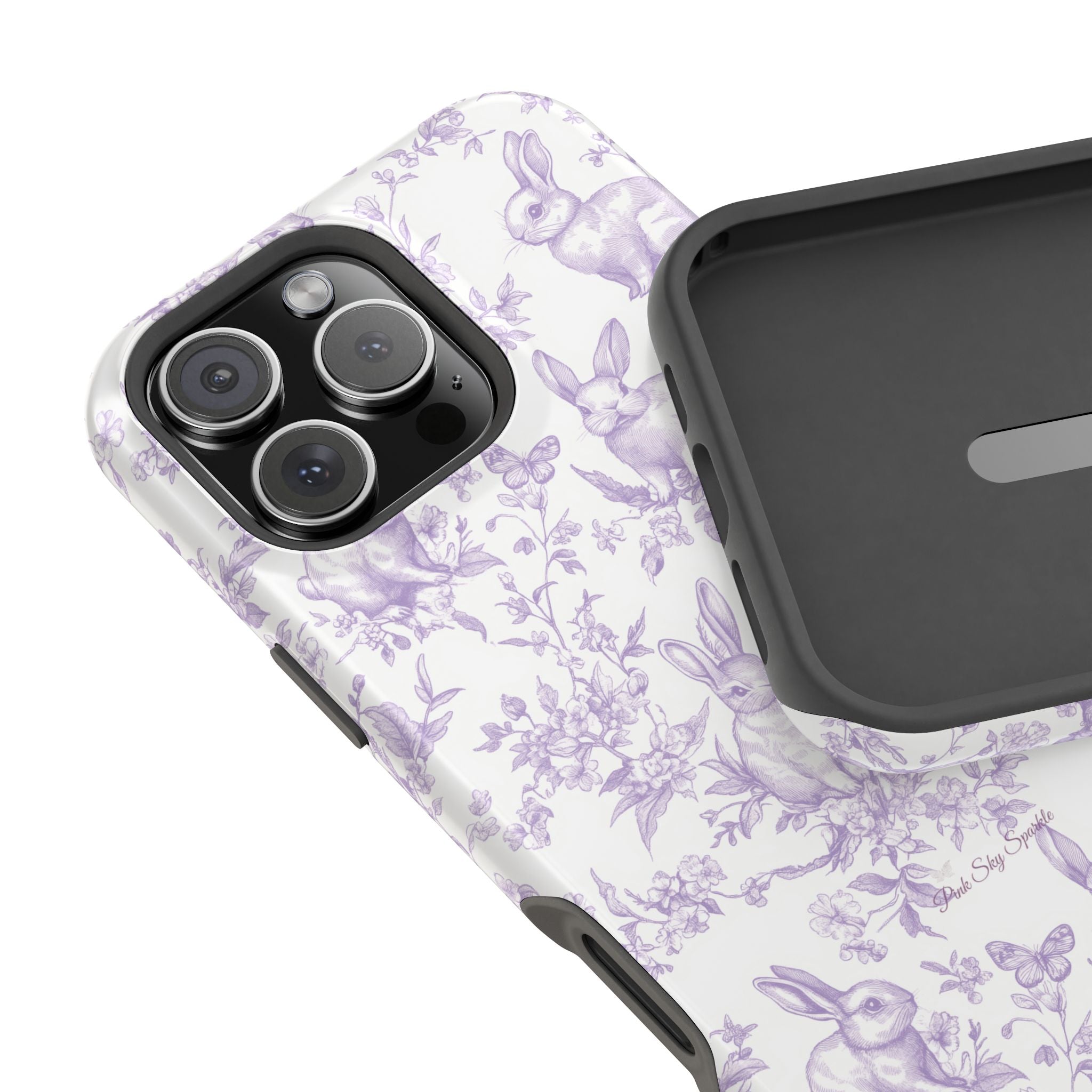 Purple French Toile Floral Rabbit Magnetic iPhone Case