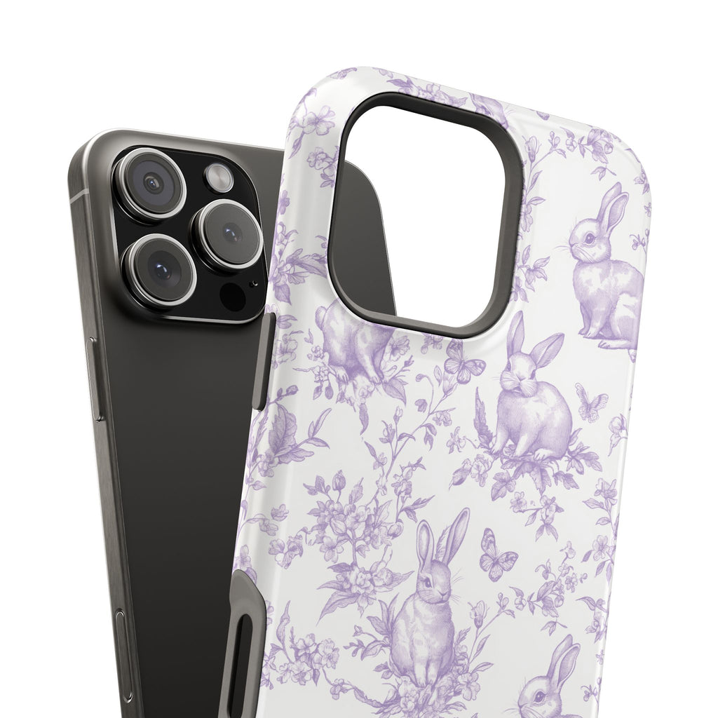 Purple French Toile Floral Rabbit Magnetic iPhone Case