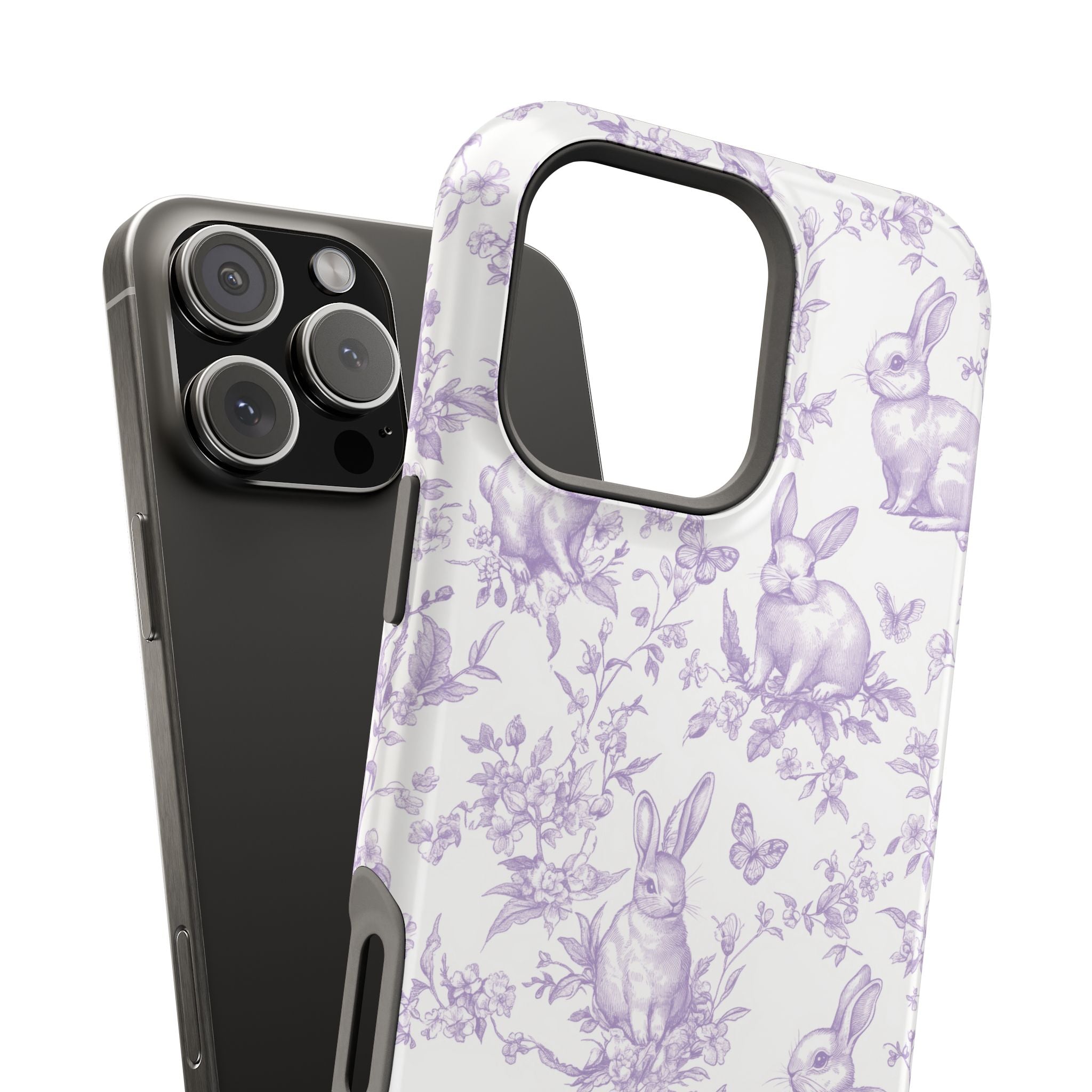 Purple French Toile Floral Rabbit Magnetic iPhone Case