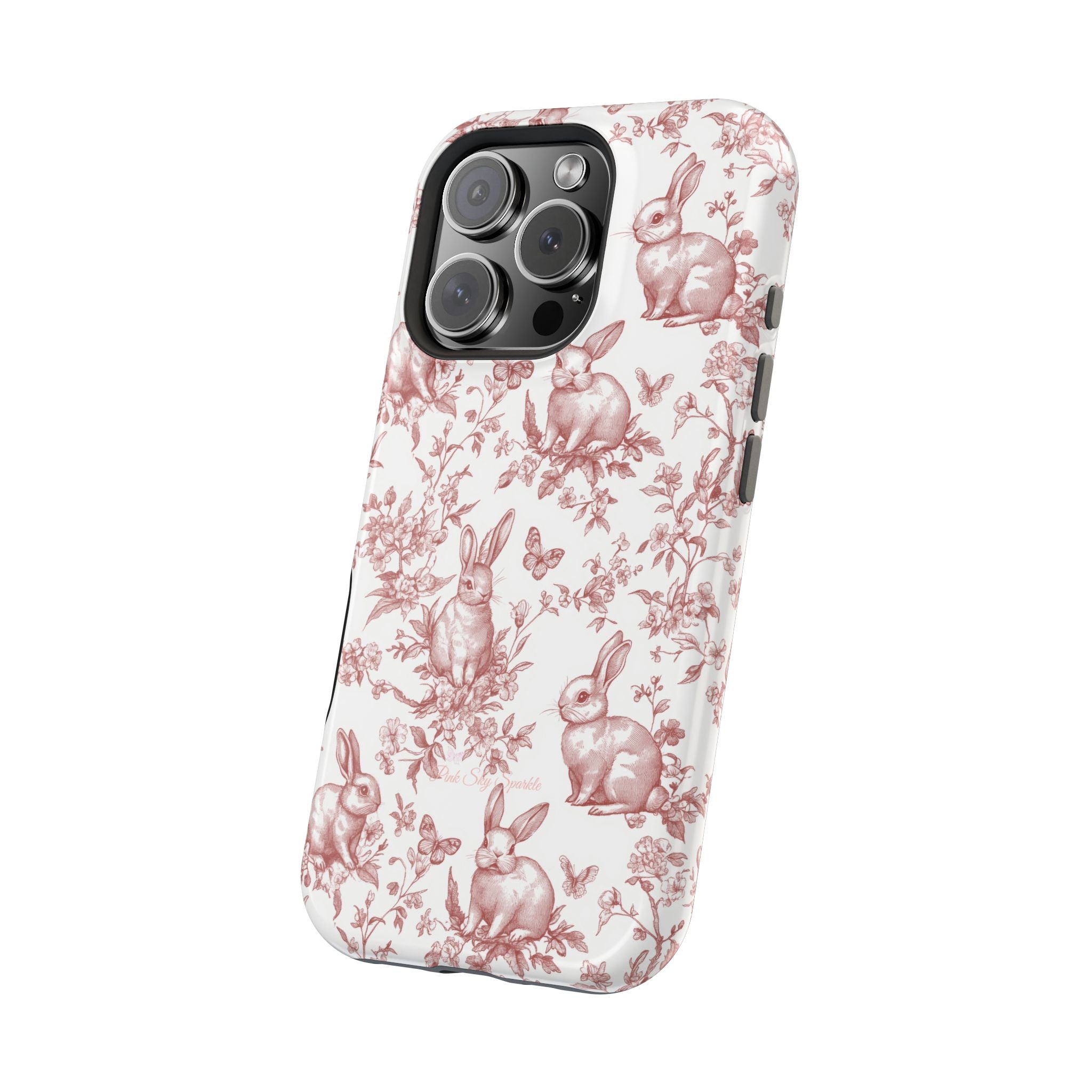 Red French Toile Floral Rabbit Magnetic iPhone Case