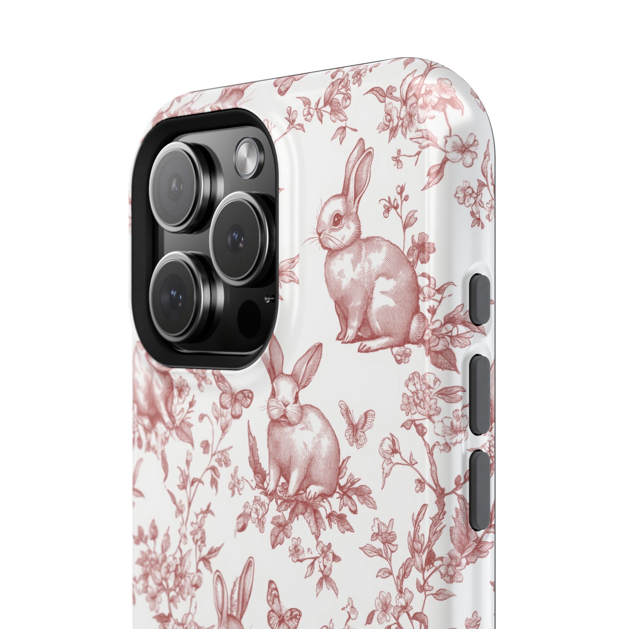 Red French Toile Floral Rabbit Magnetic iPhone Case