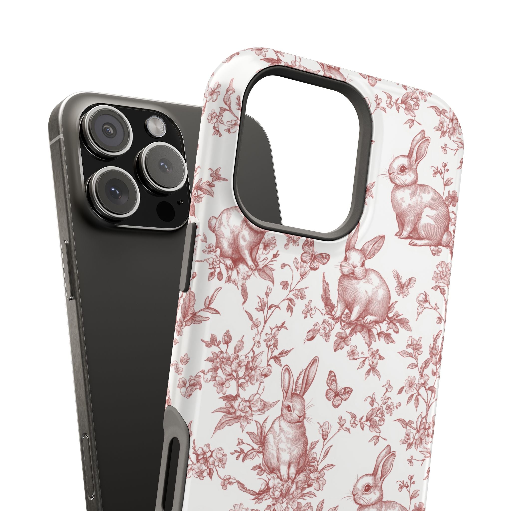 Red French Toile Floral Rabbit Magnetic iPhone Case