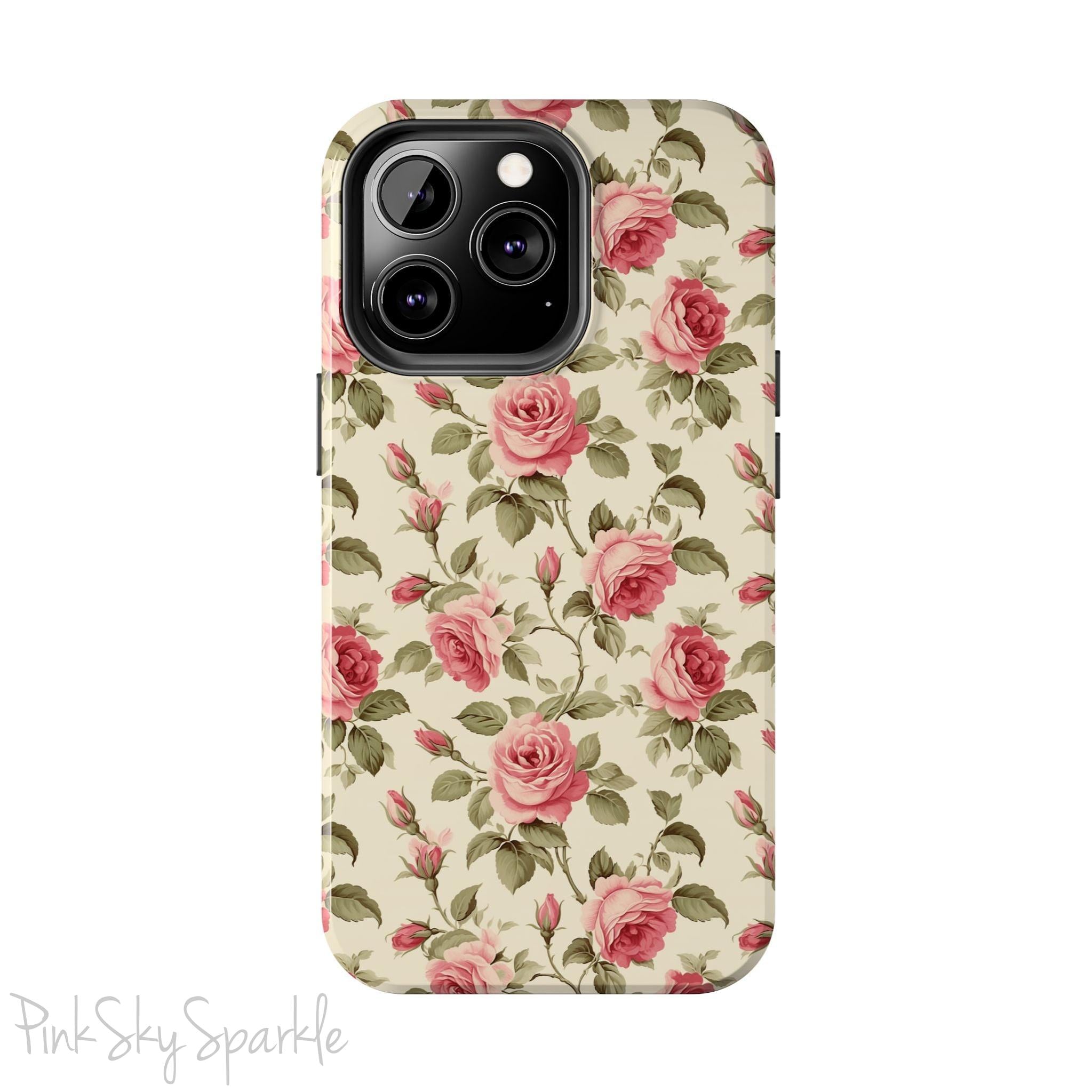 Protect your iPhone with our Rose Garden Tough iPhone Case, and add a touch of style and durability to your device! Featuring an ivory background and a rose vine pattern. 