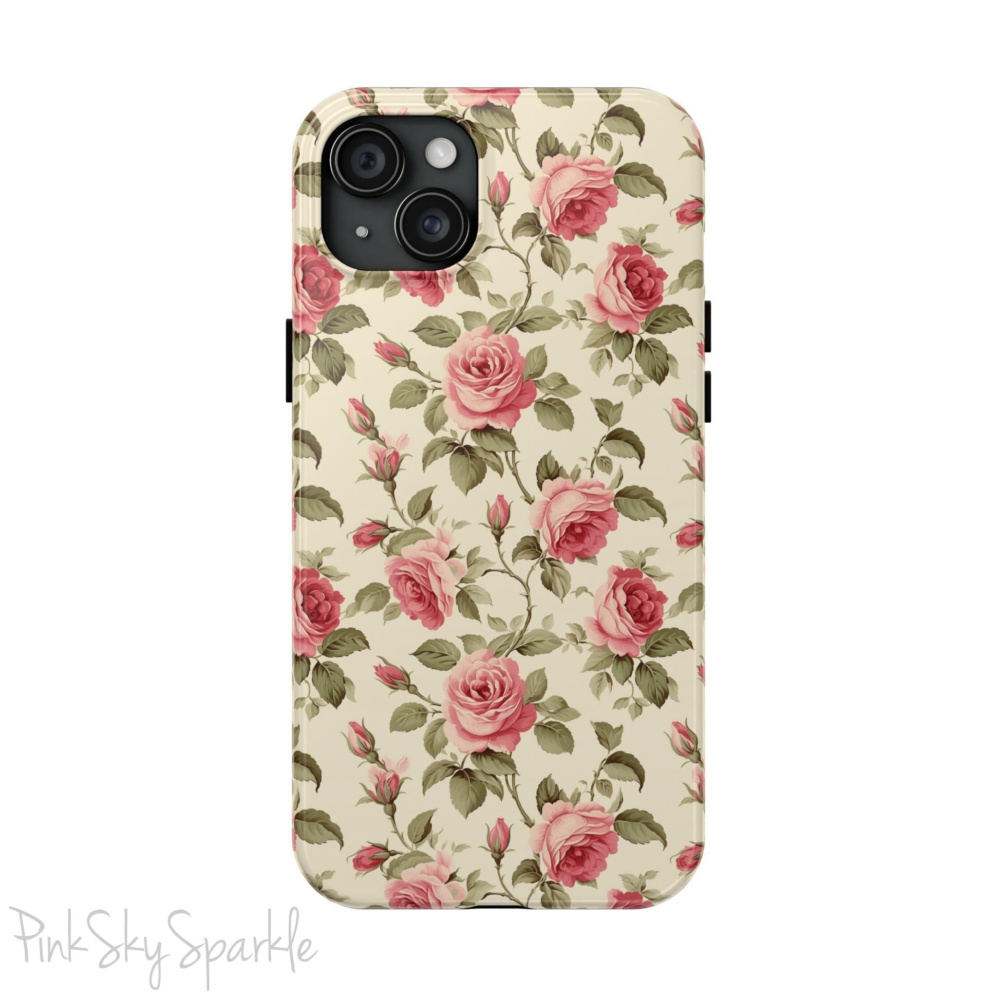 Protect your iPhone with our Rose Garden Tough iPhone Case, and add a touch of style and durability to your device! Featuring an ivory background and a rose vine pattern. 