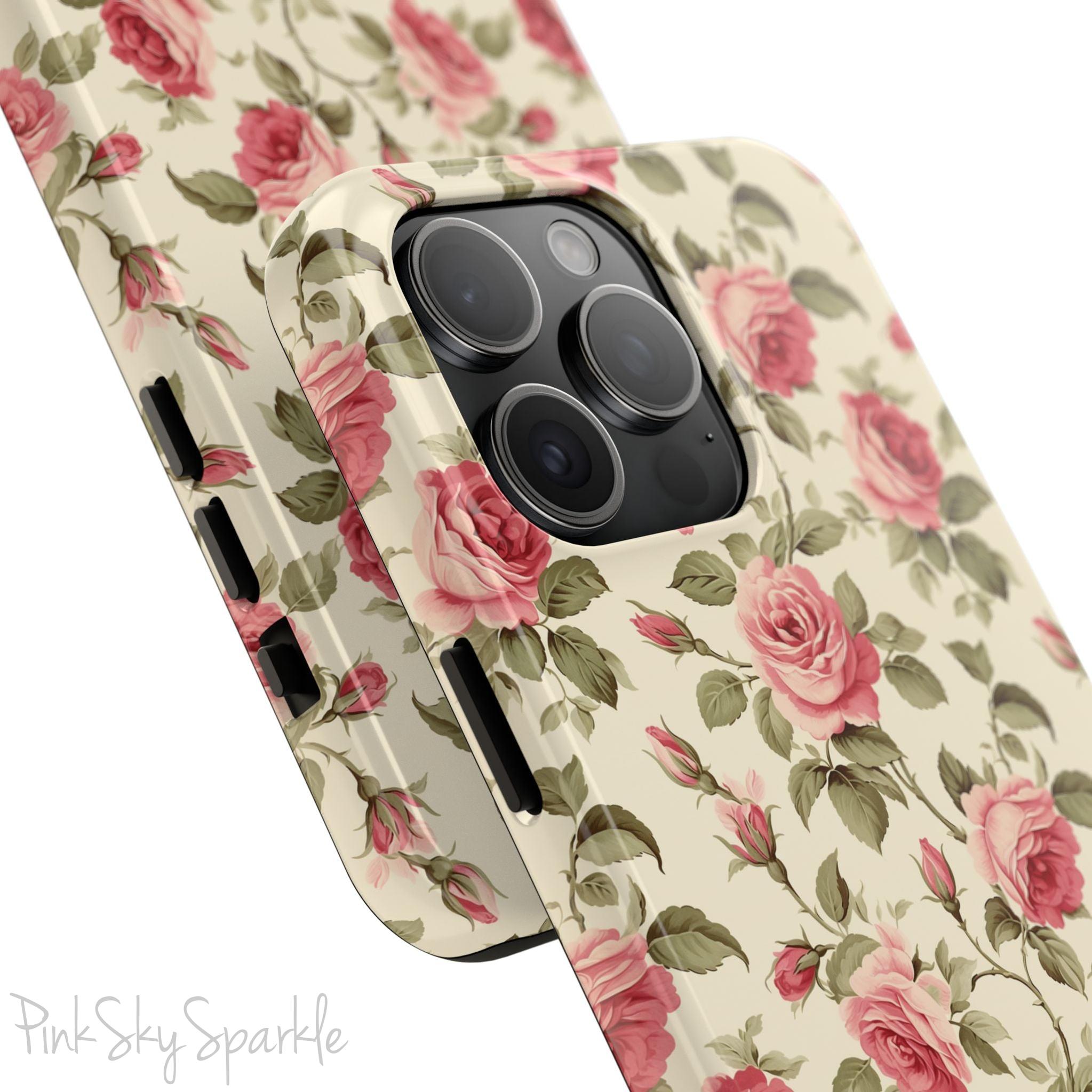 Protect your iPhone with our Rose Garden Tough iPhone Case, and add a touch of style and durability to your device! Featuring an ivory background and a rose vine pattern. 