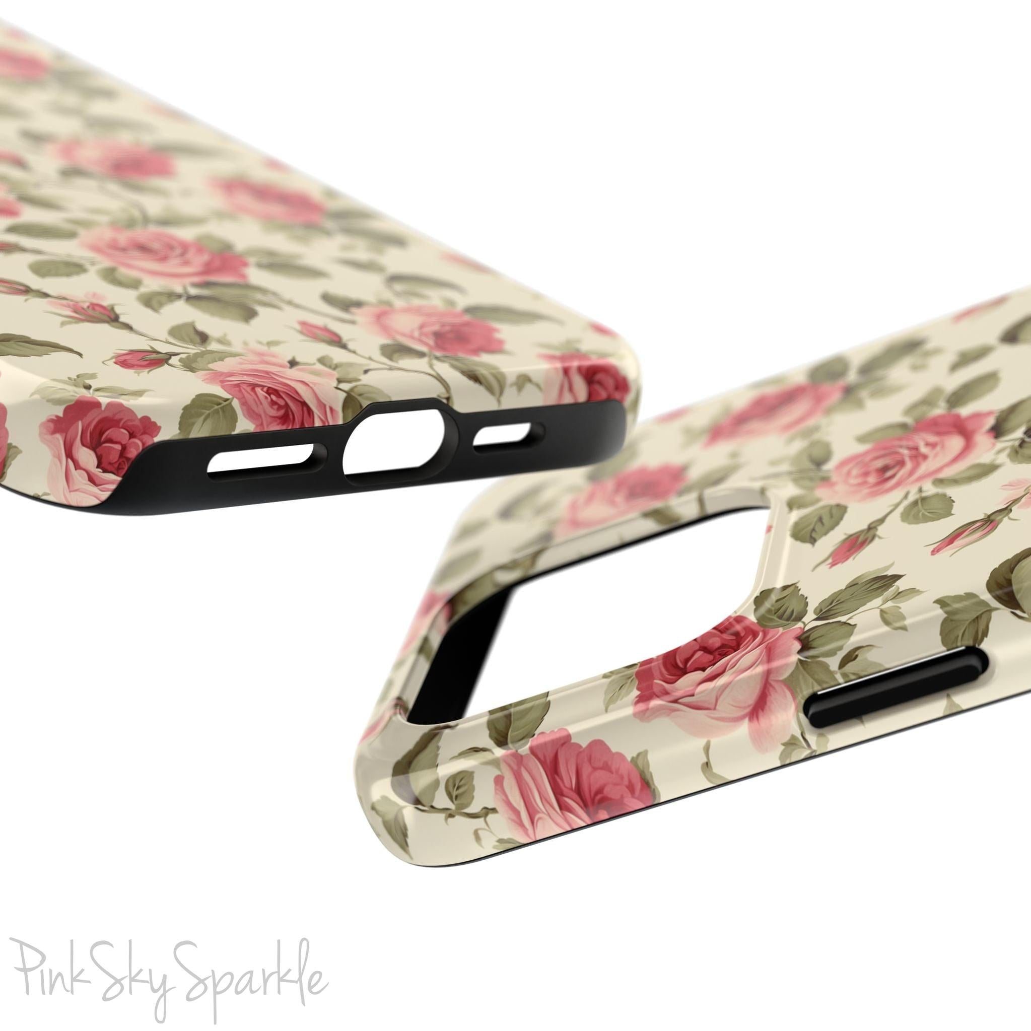 Protect your iPhone with our Rose Garden Tough iPhone Case, and add a touch of style and durability to your device! Featuring an ivory background and a rose vine pattern. 