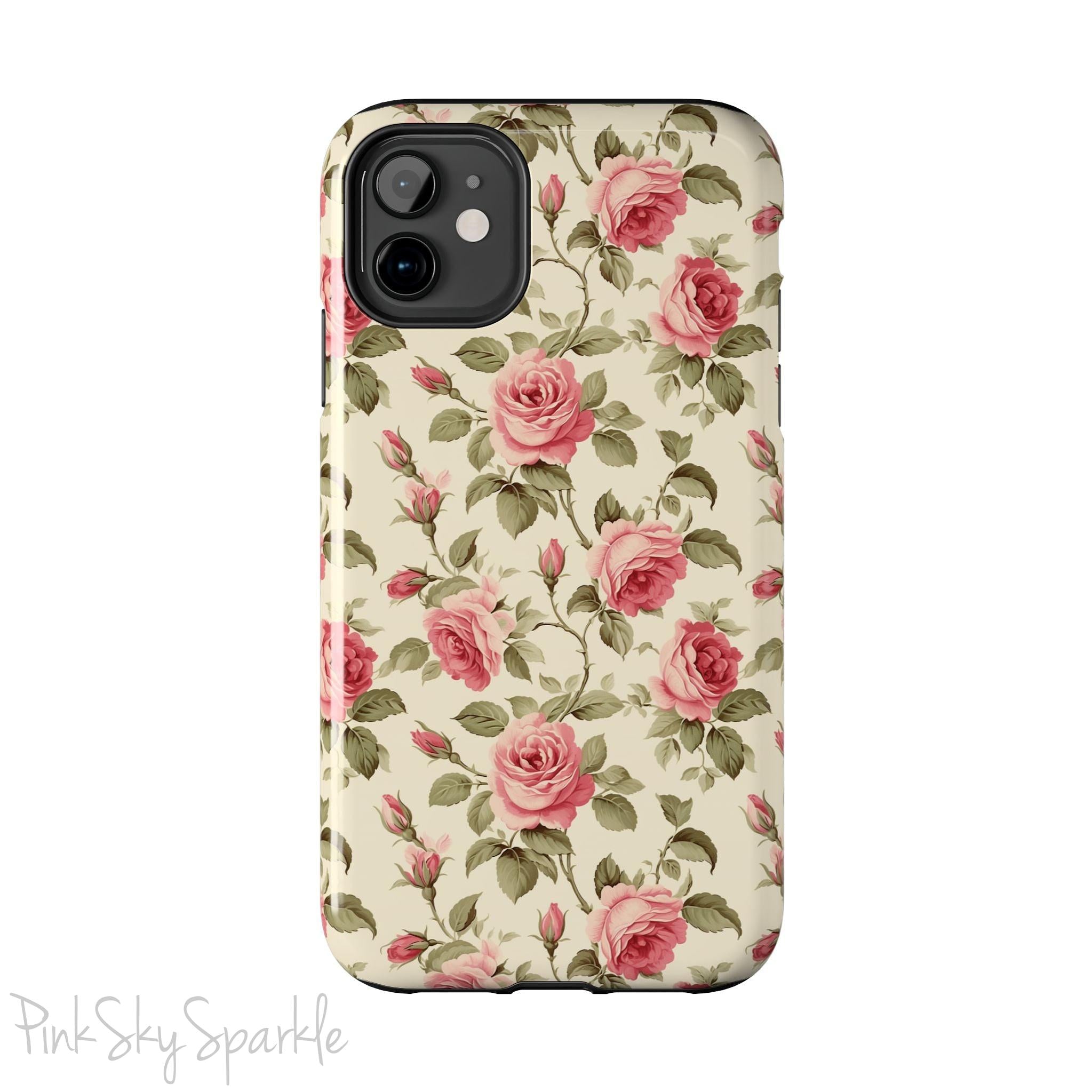  Protect your iPhone with our Rose Garden Tough iPhone Case, and add a touch of style and durability to your device! Featuring an ivory background and a rose vine pattern. 