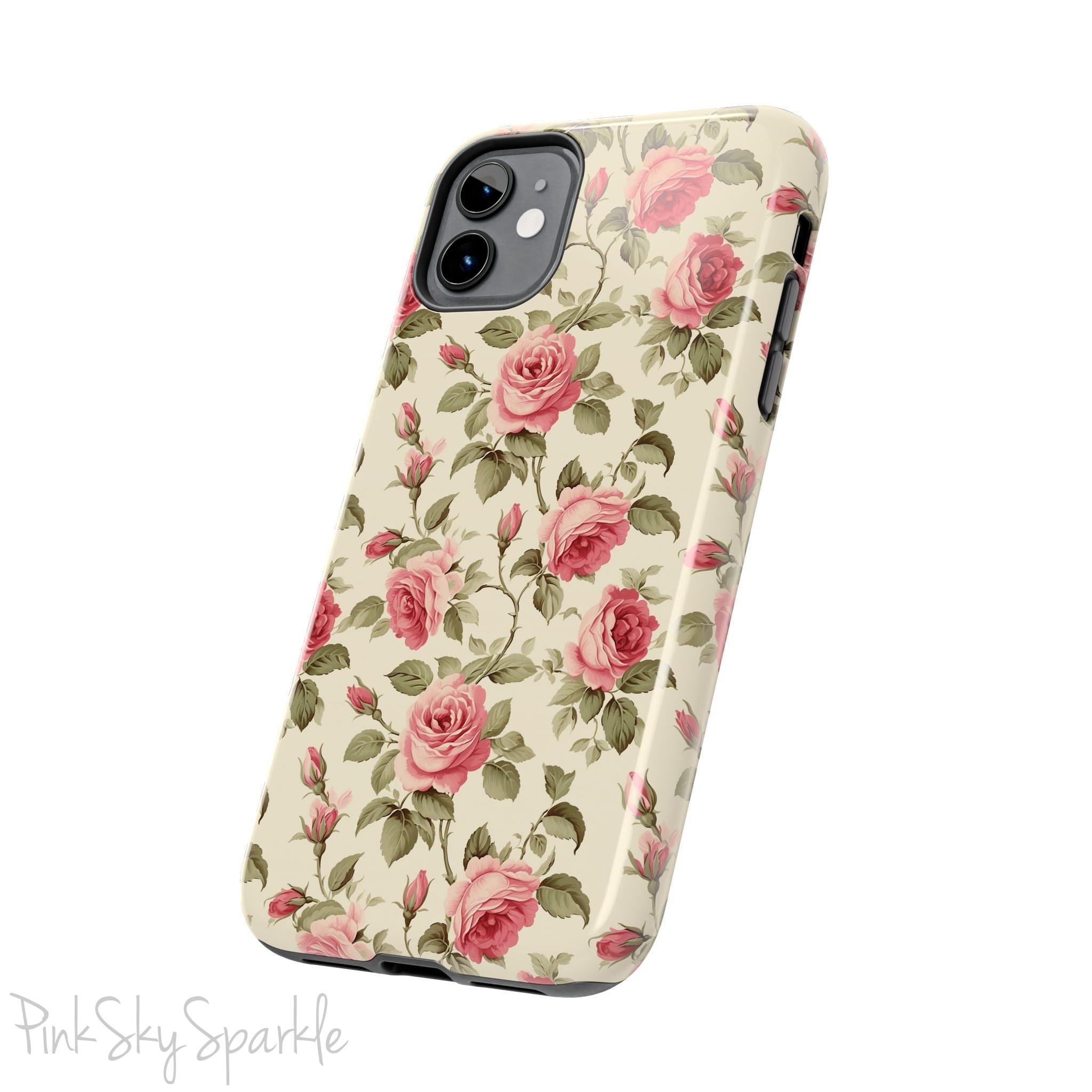 Protect your iPhone with our Rose Garden Tough iPhone Case, and add a touch of style and durability to your device! Featuring an ivory background and a rose vine pattern. 