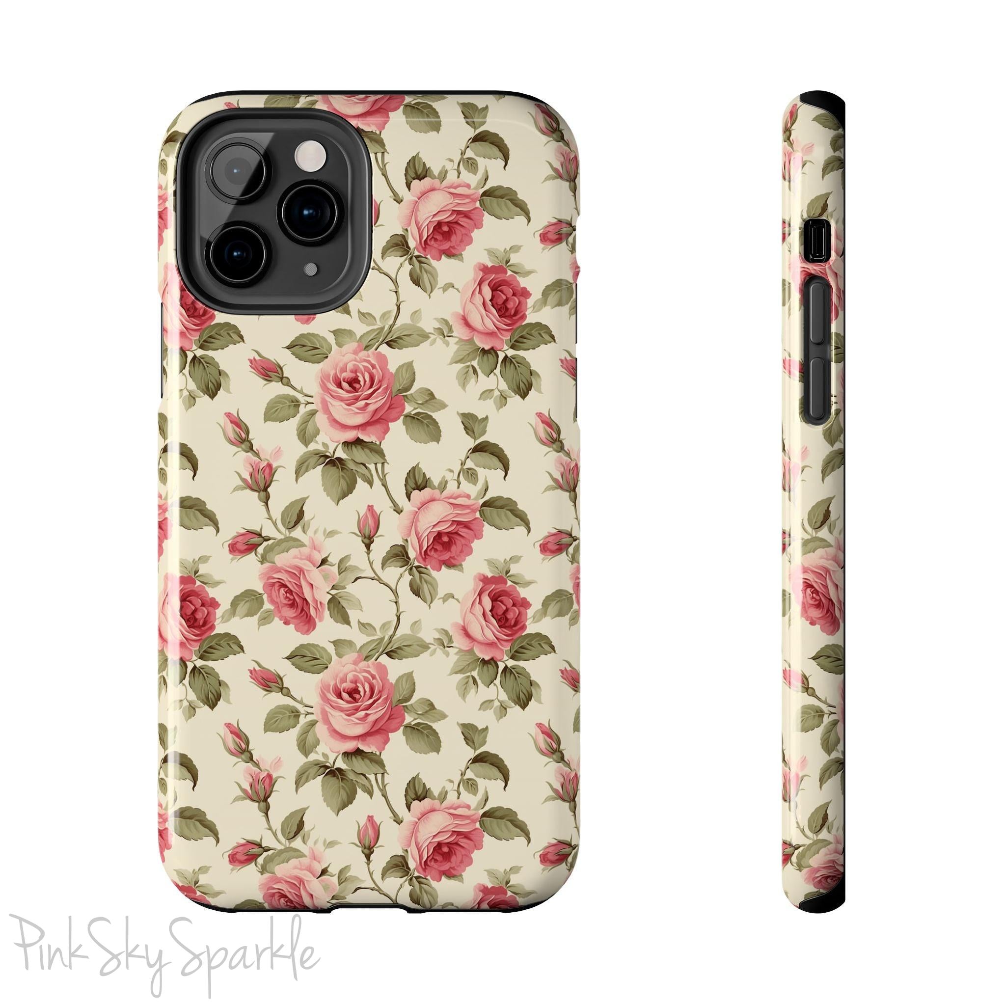 Protect your iPhone with our Rose Garden Tough iPhone Case, and add a touch of style and durability to your device! Featuring an ivory background and a rose vine pattern. 