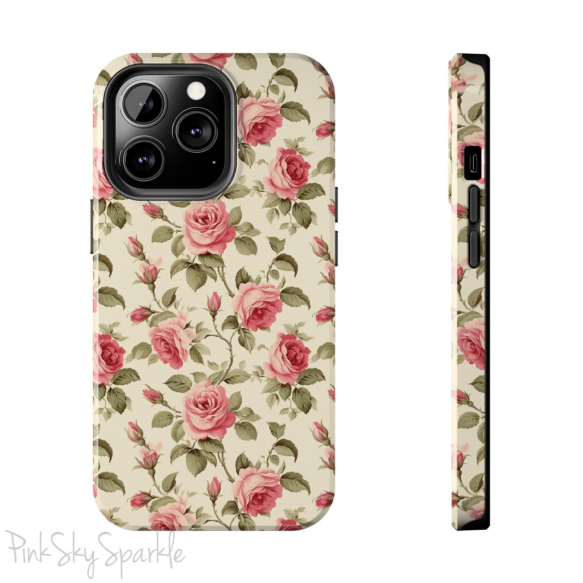 Protect your iPhone with our Rose Garden Tough iPhone Case, and add a touch of style and durability to your device! Featuring an ivory background and a rose vine pattern. 