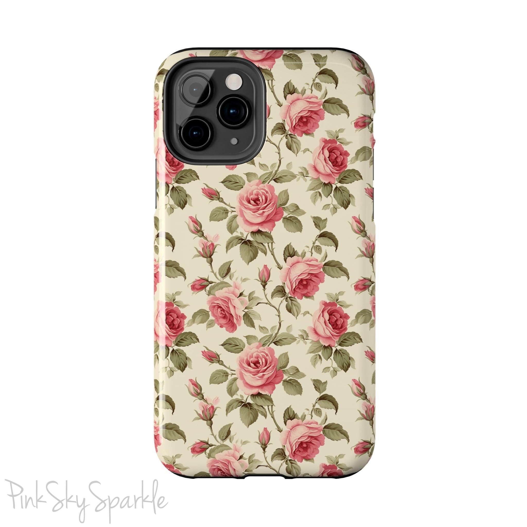  Protect your iPhone with our Rose Garden Tough iPhone Case, and add a touch of style and durability to your device! Featuring an ivory background and a rose vine pattern. 