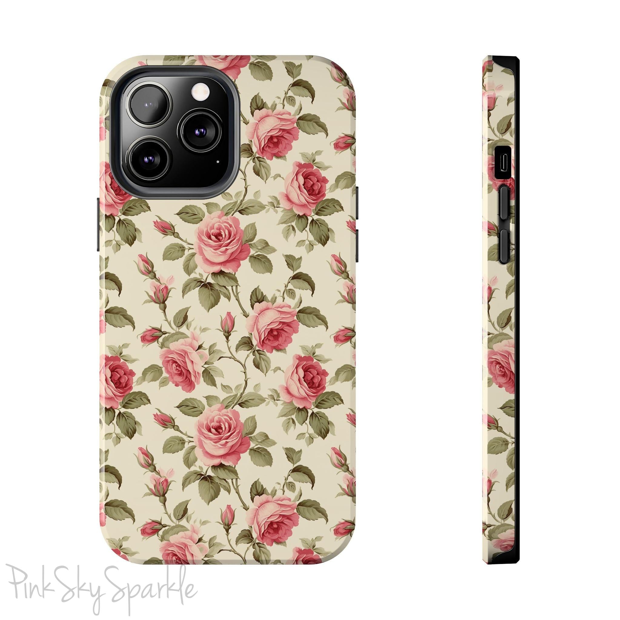 Protect your iPhone with our Rose Garden Tough iPhone Case, and add a touch of style and durability to your device! Featuring an ivory background and a rose vine pattern. 