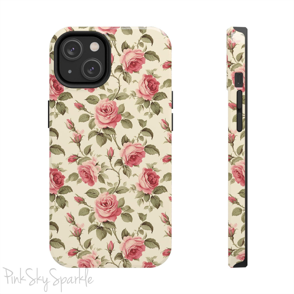 Protect your iPhone with our Rose Garden Tough iPhone Case, and add a touch of style and durability to your device! Featuring an ivory background and a rose vine pattern. 