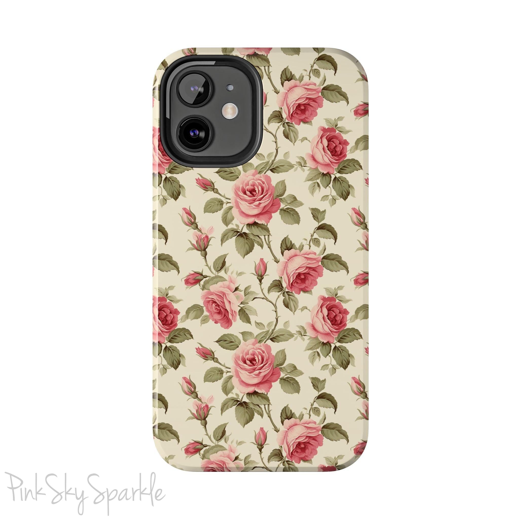 Protect your iPhone with our Rose Garden Tough iPhone Case, and add a touch of style and durability to your device! Featuring an ivory background and a rose vine pattern. 