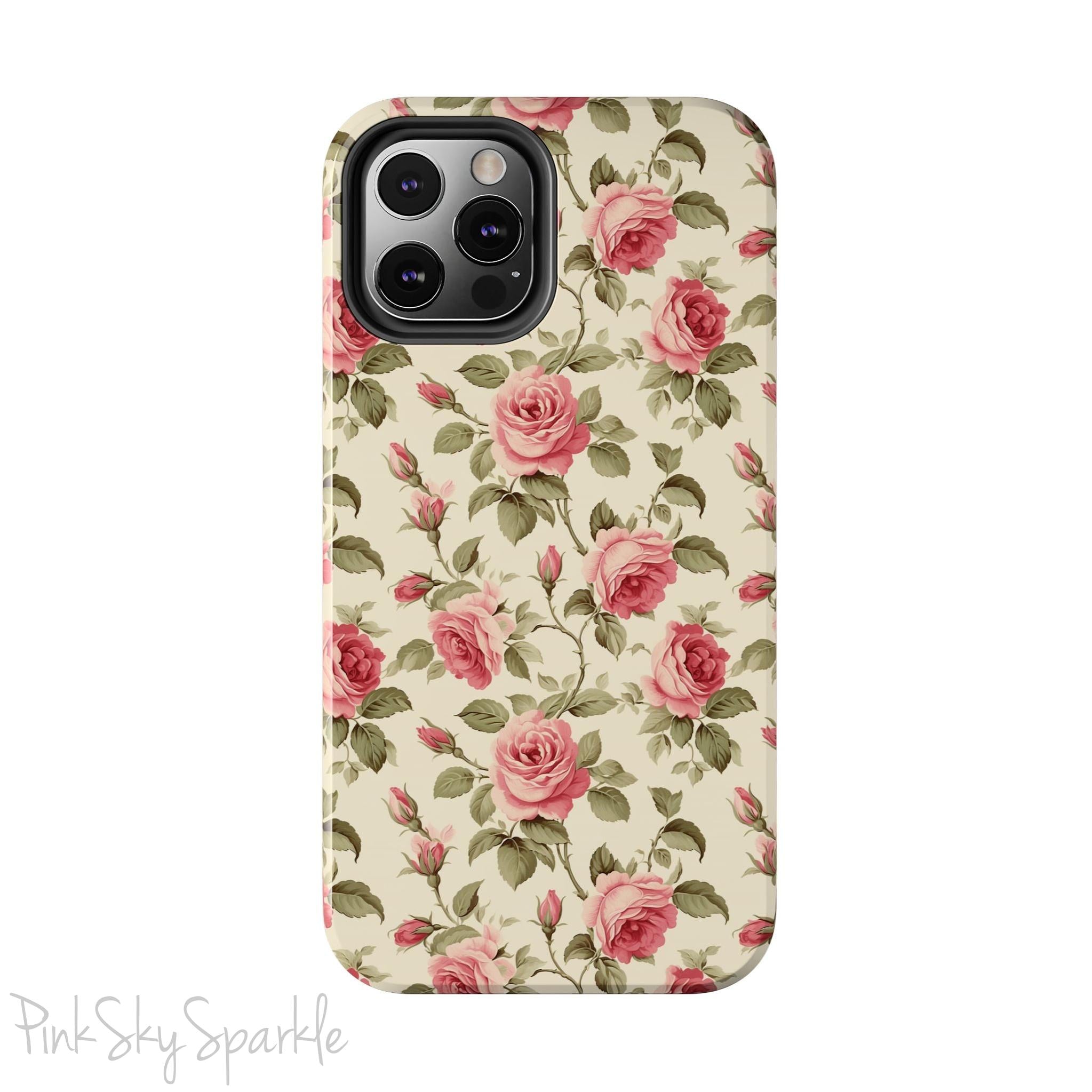 Protect your iPhone with our Rose Garden Tough iPhone Case, and add a touch of style and durability to your device! Featuring an ivory background and a rose vine pattern. 