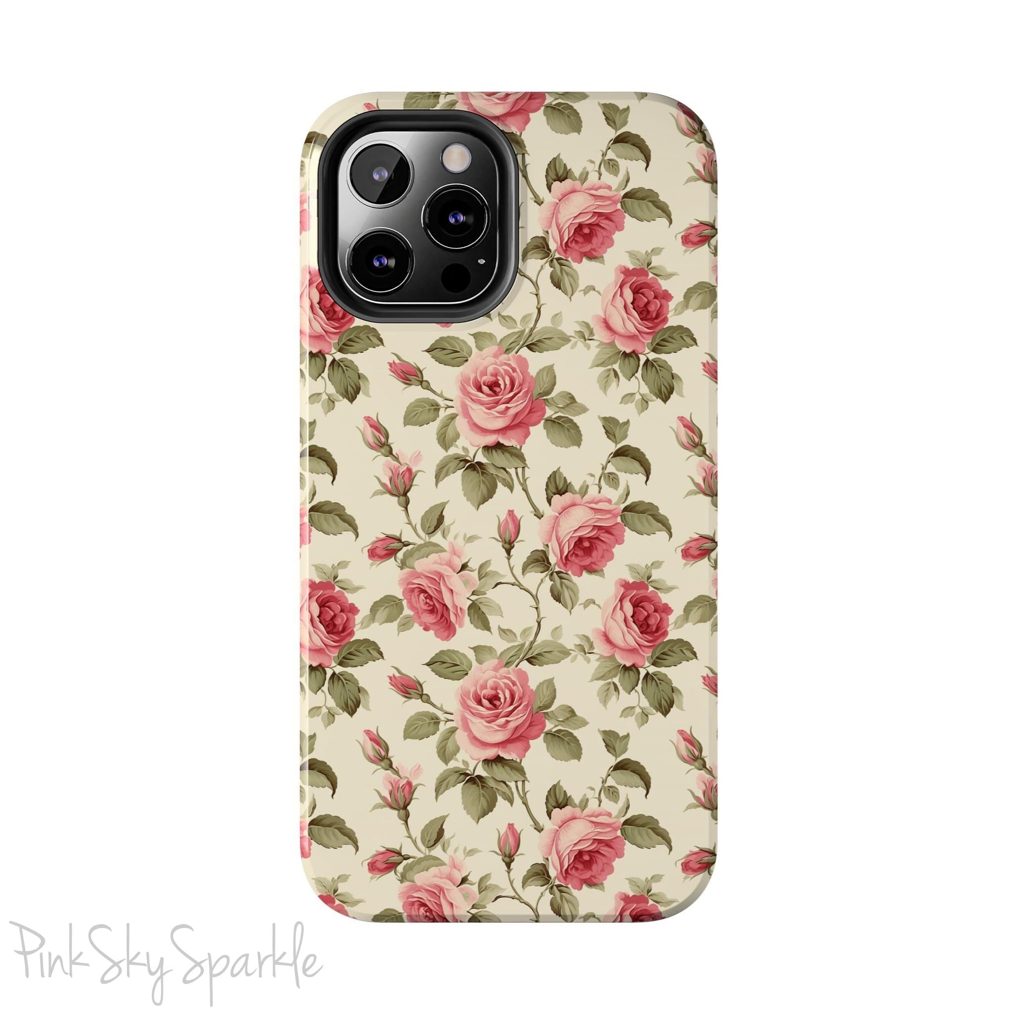 Protect your iPhone with our Rose Garden Tough iPhone Case, and add a touch of style and durability to your device! Featuring an ivory background and a rose vine pattern. 