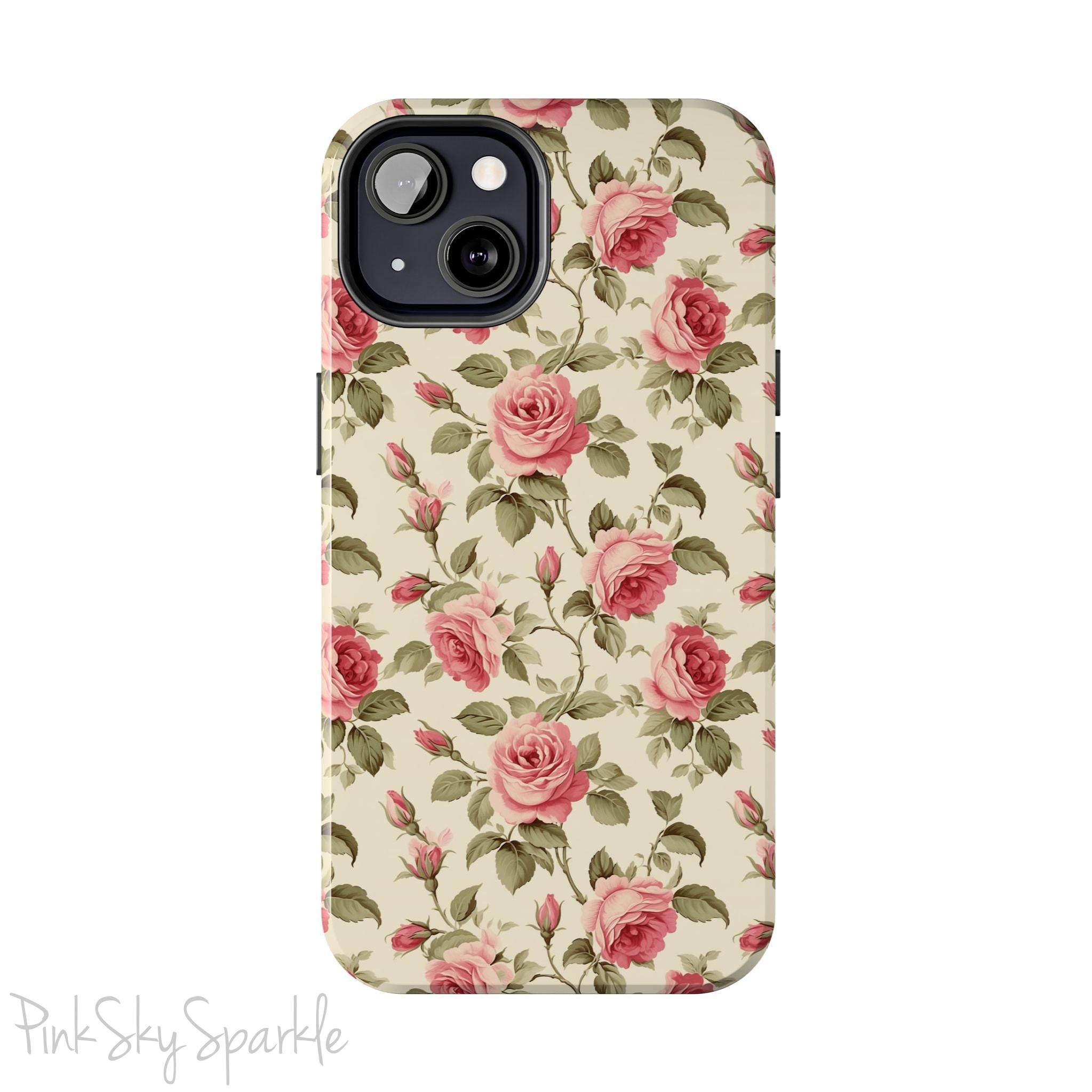 Protect your iPhone with our Rose Garden Tough iPhone Case, and add a touch of style and durability to your device! Featuring an ivory background and a rose vine pattern. 
